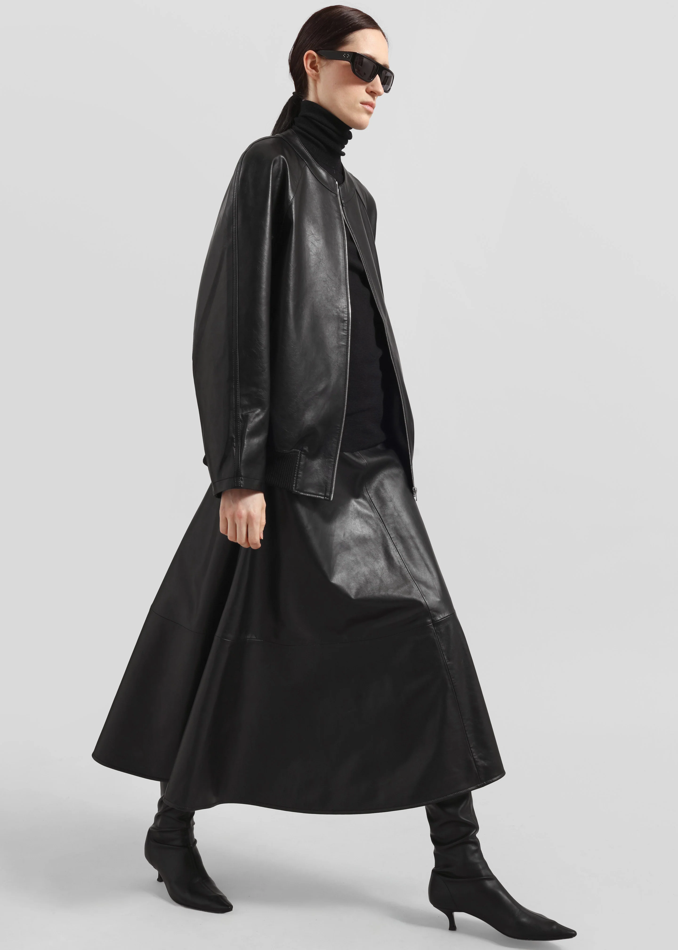 Savil Leather Midi Skirt - Black - Image 6