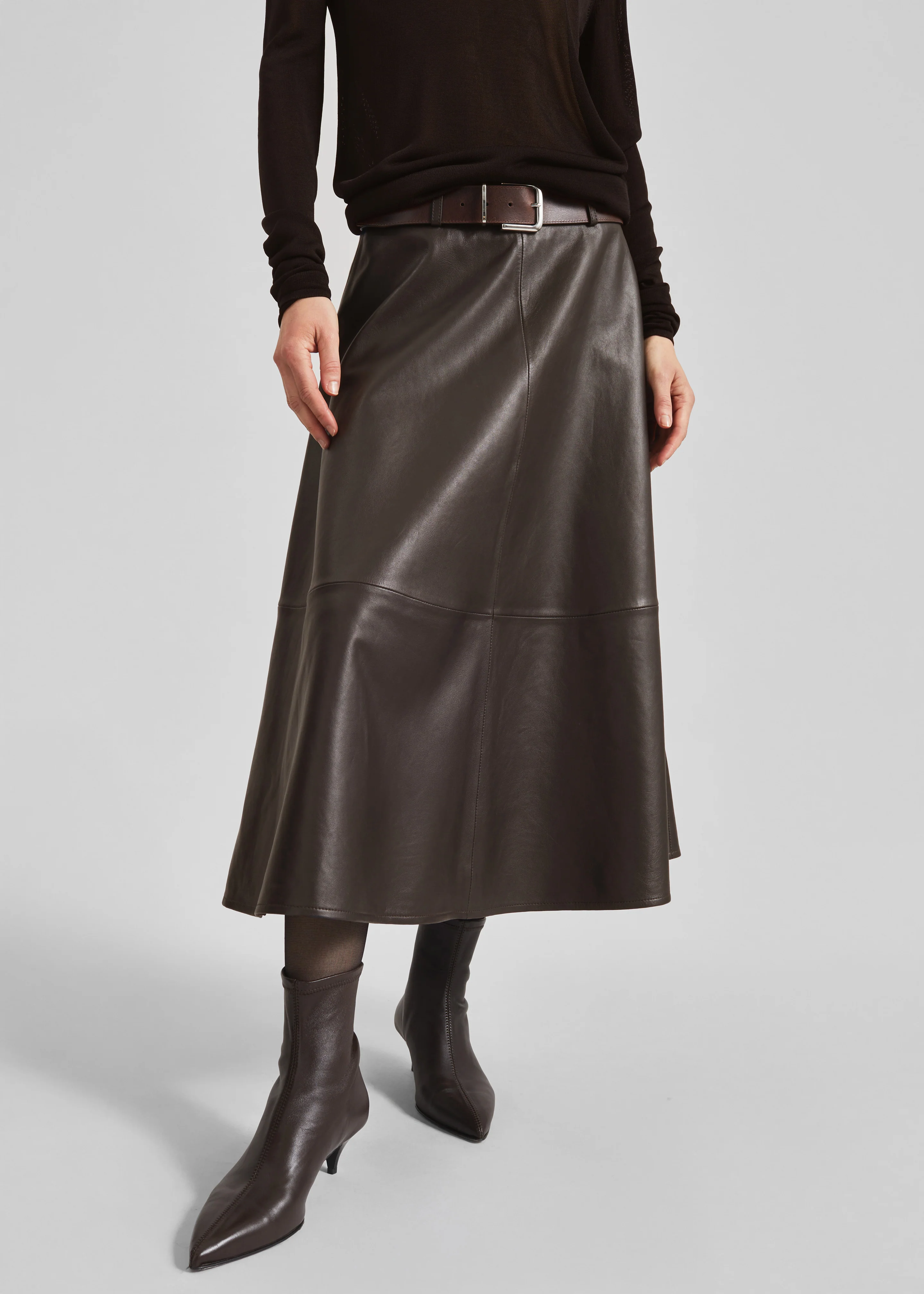 Savil Leather Midi Skirt - Dark Brown - Image 2