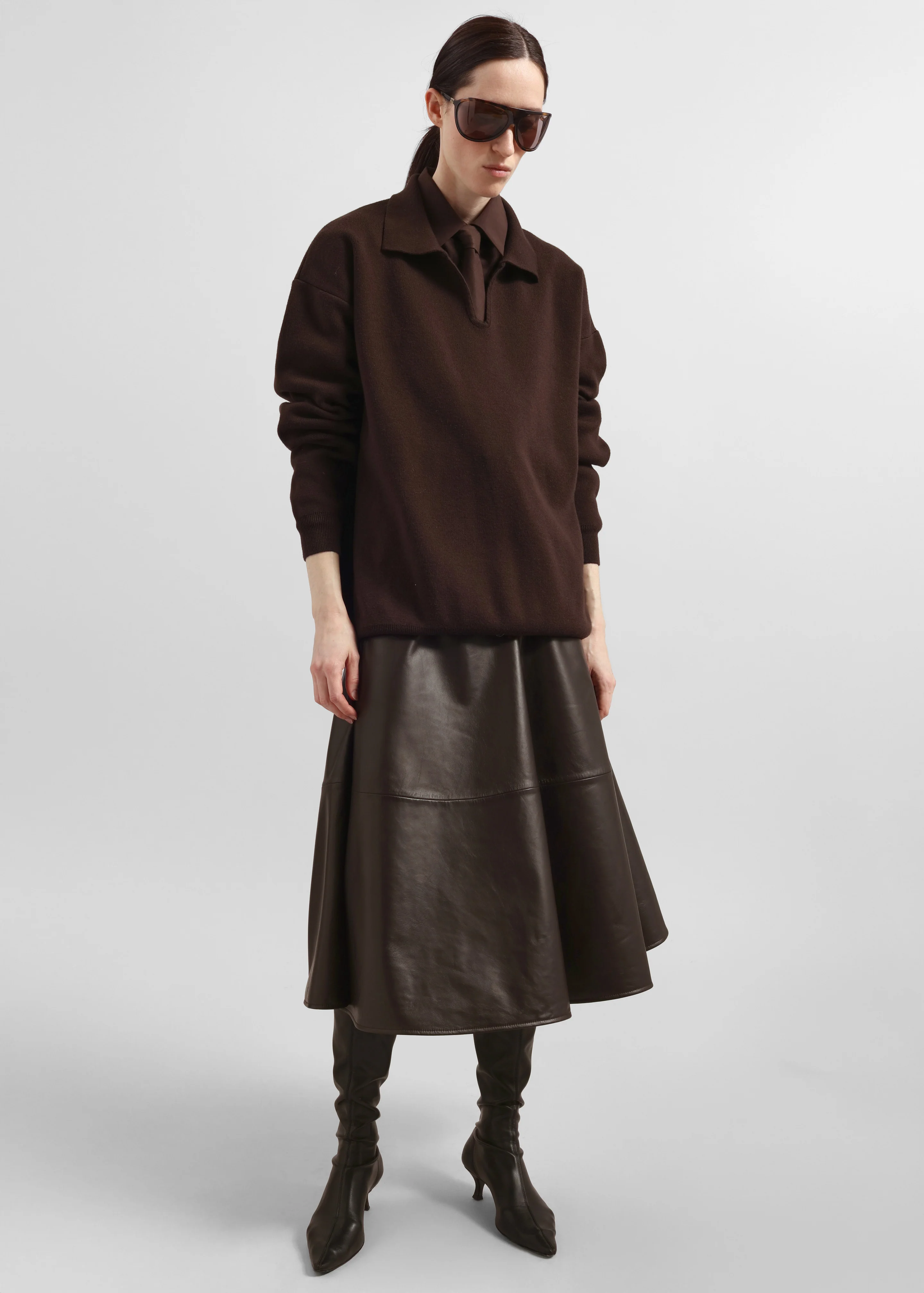 Savil Leather Midi Skirt - Dark Brown - Image 6