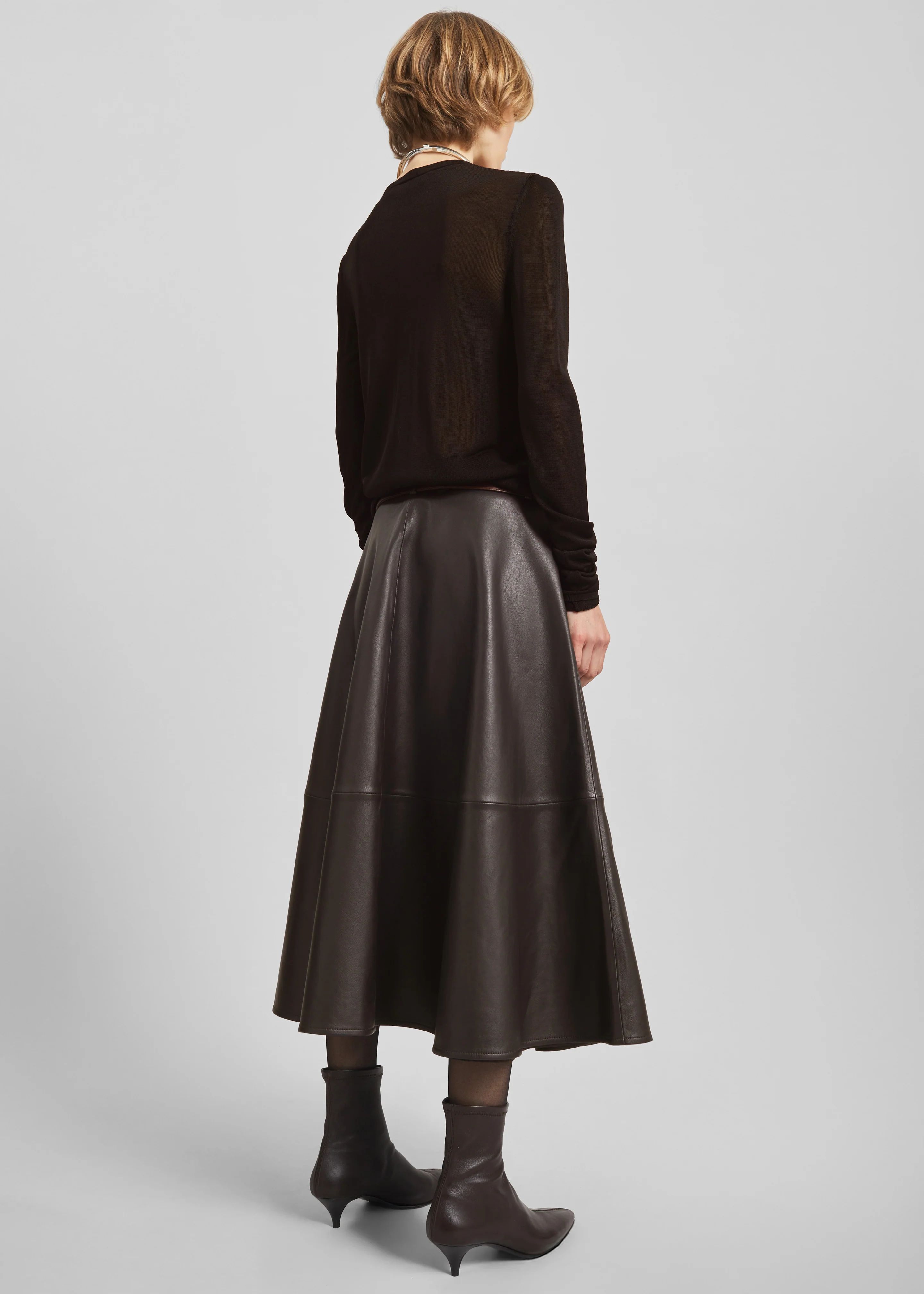 Savil Leather Midi Skirt - Dark Brown - Image 7
