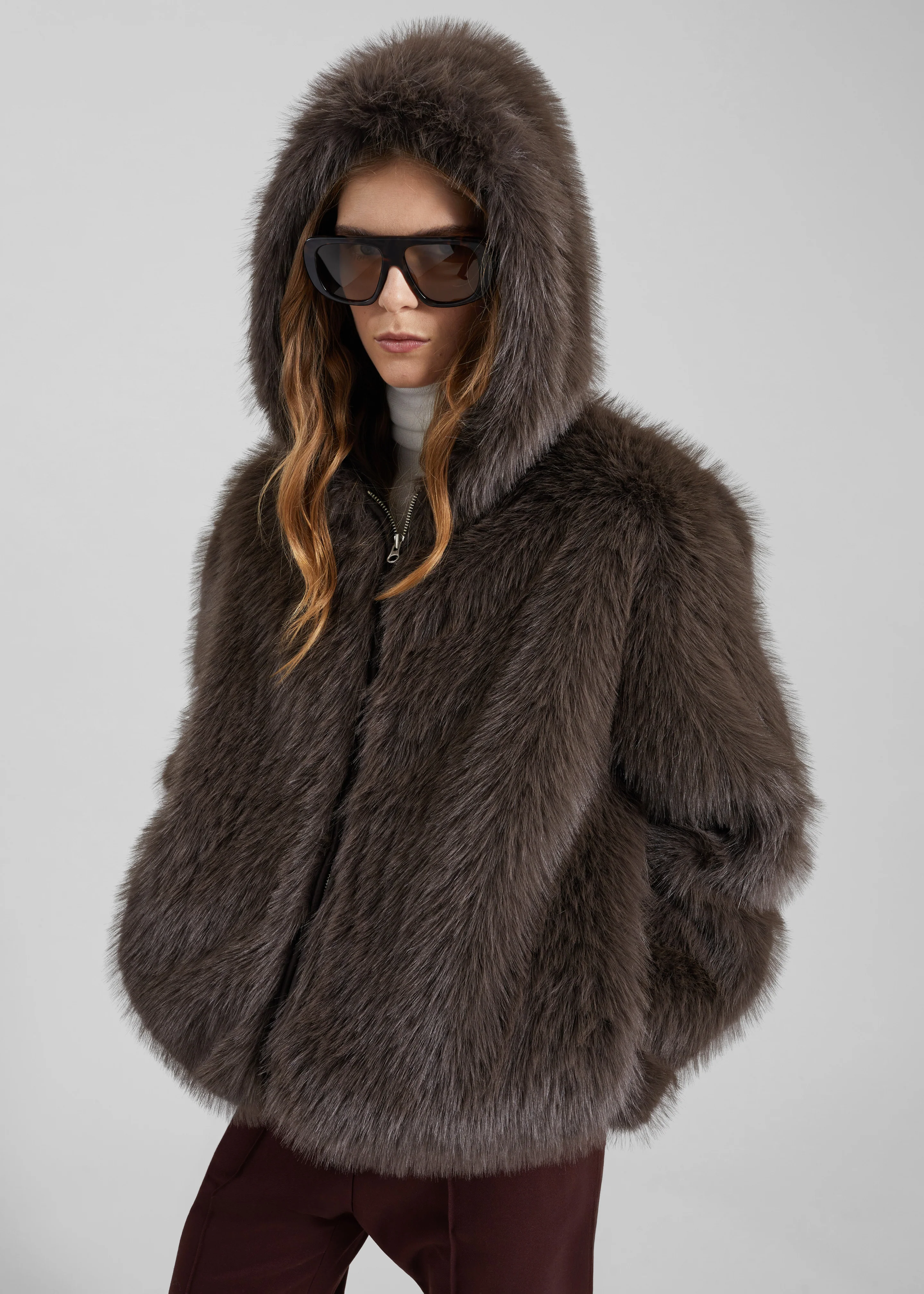 Savoie Faux Fur Hooded Jacket - Brown - Image 5