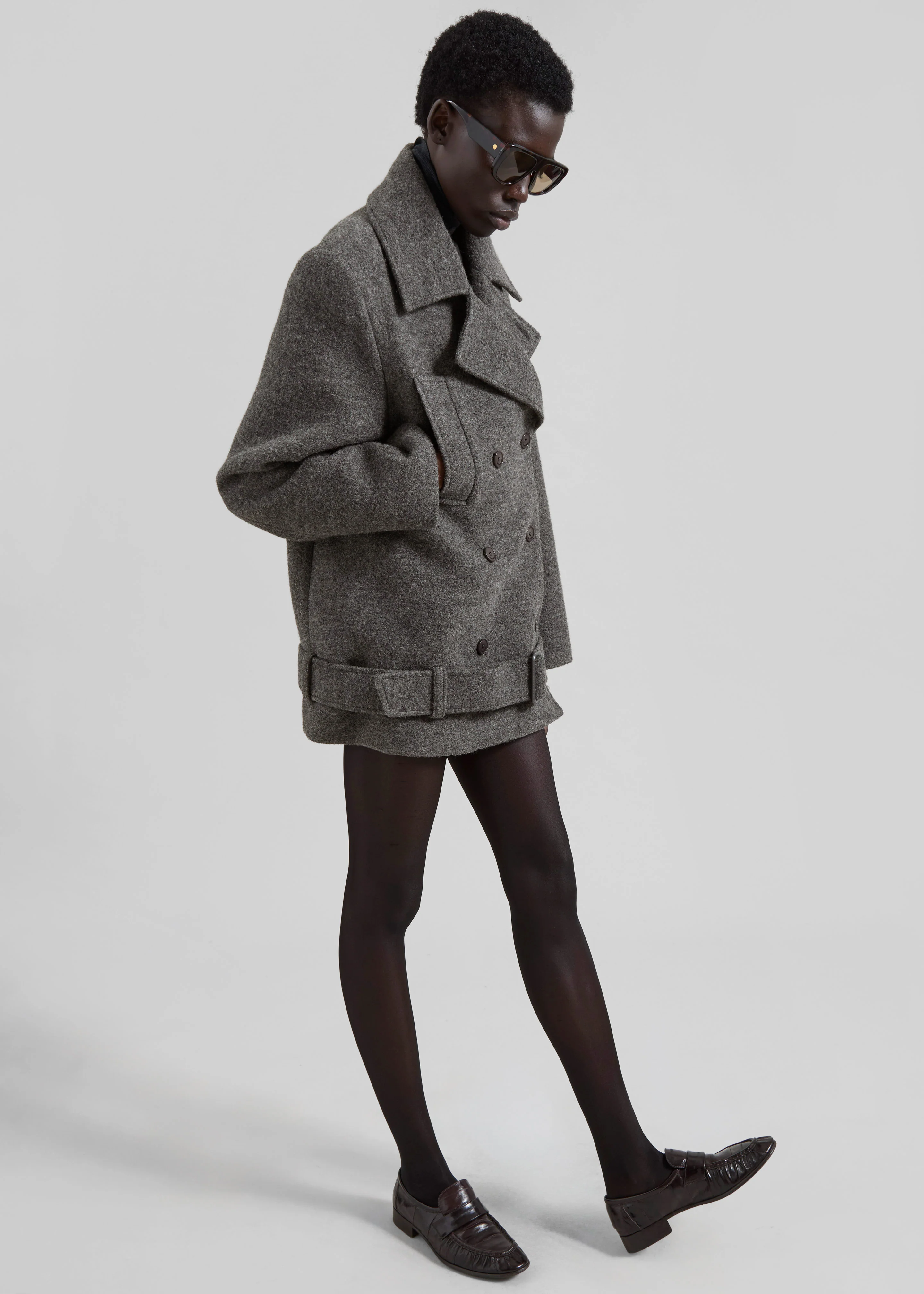 Scothern Brushed Wool Peacoat - Grey Melange - Image 3