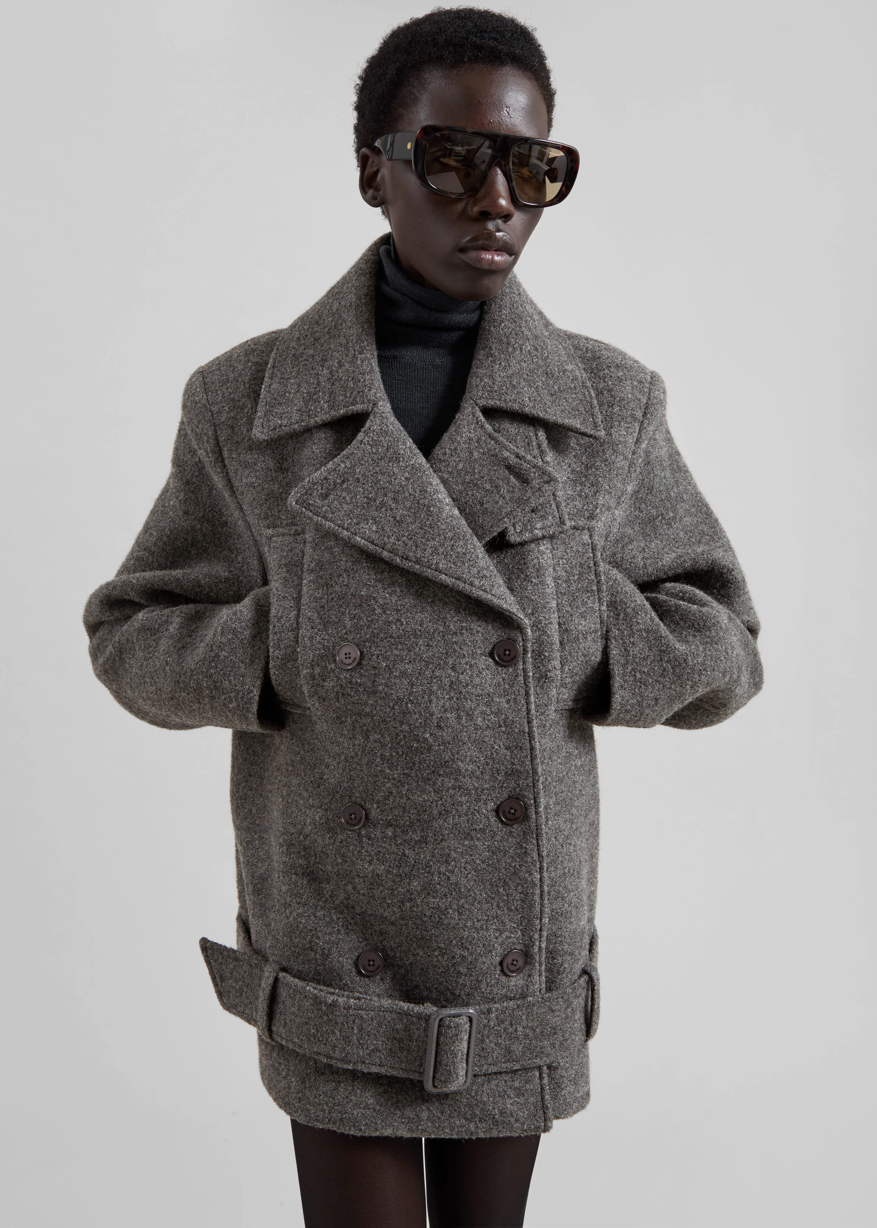 Scothern Brushed Wool Peacoat - Grey Melange - Image 5