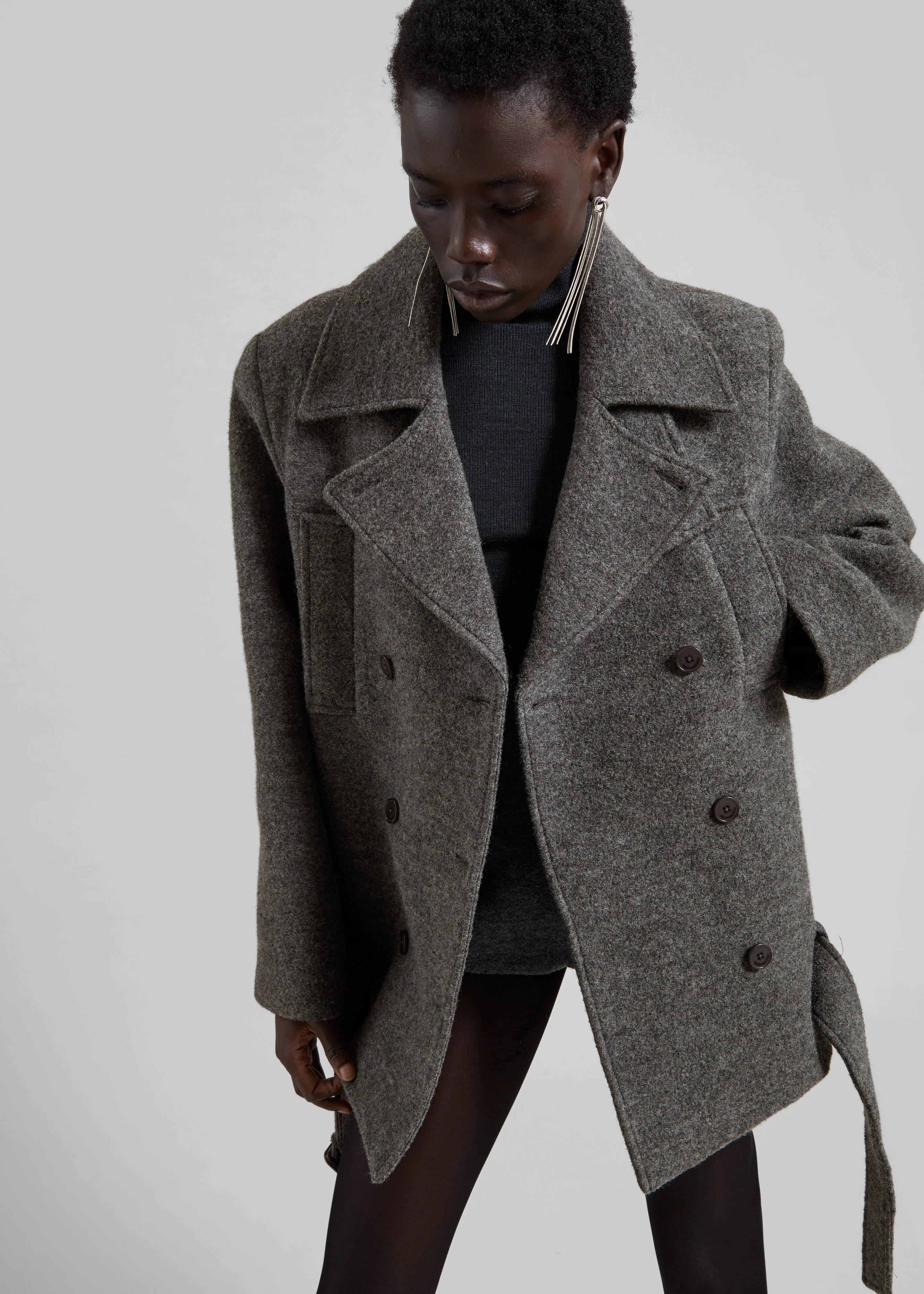 Scothern Brushed Wool Peacoat - Grey Melange - Image 7