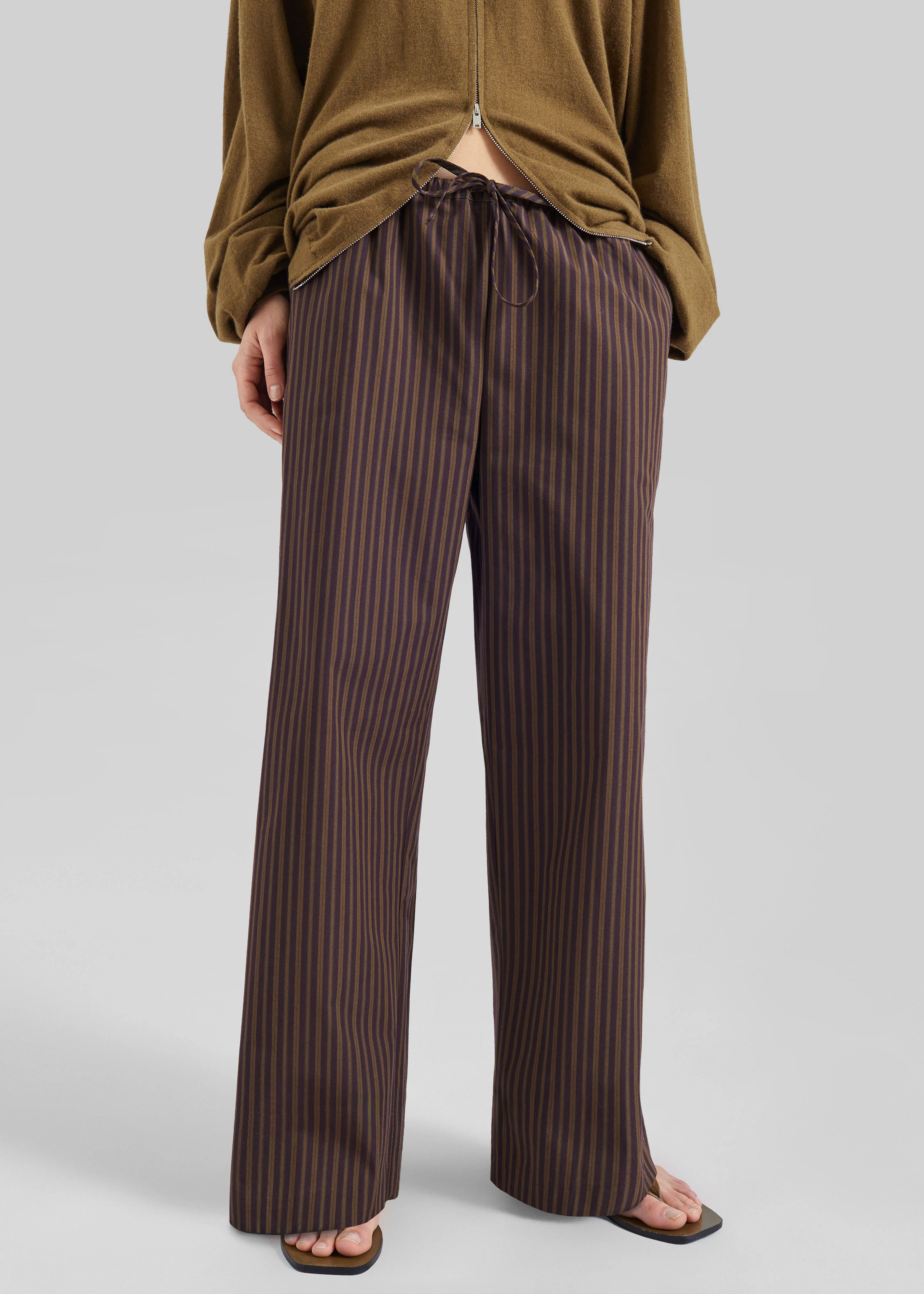 Seia Cotton Drawstring Pants - Burgundy Stripe - Image 4