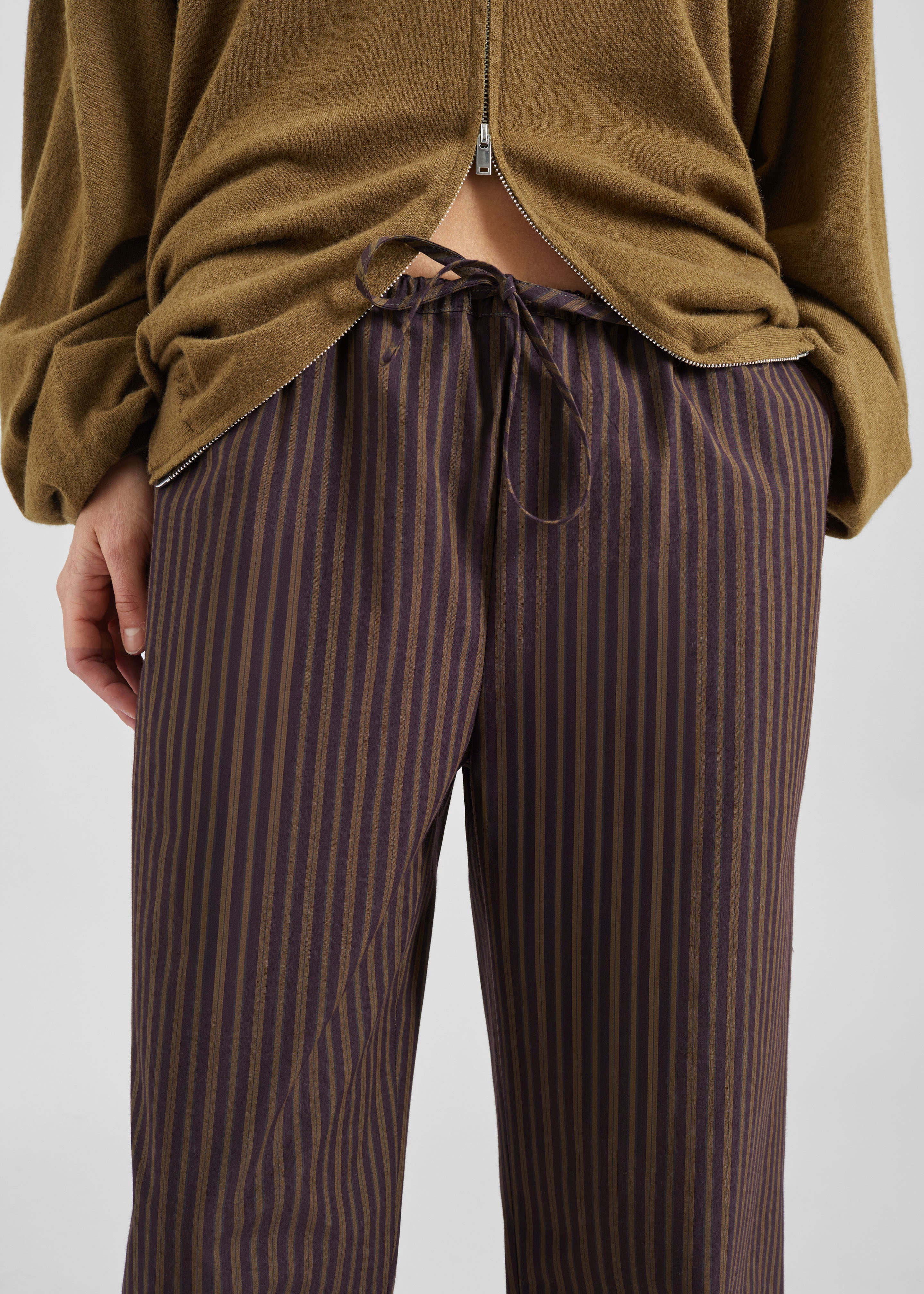 Seia Cotton Drawstring Pants - Burgundy Stripe - Image 5