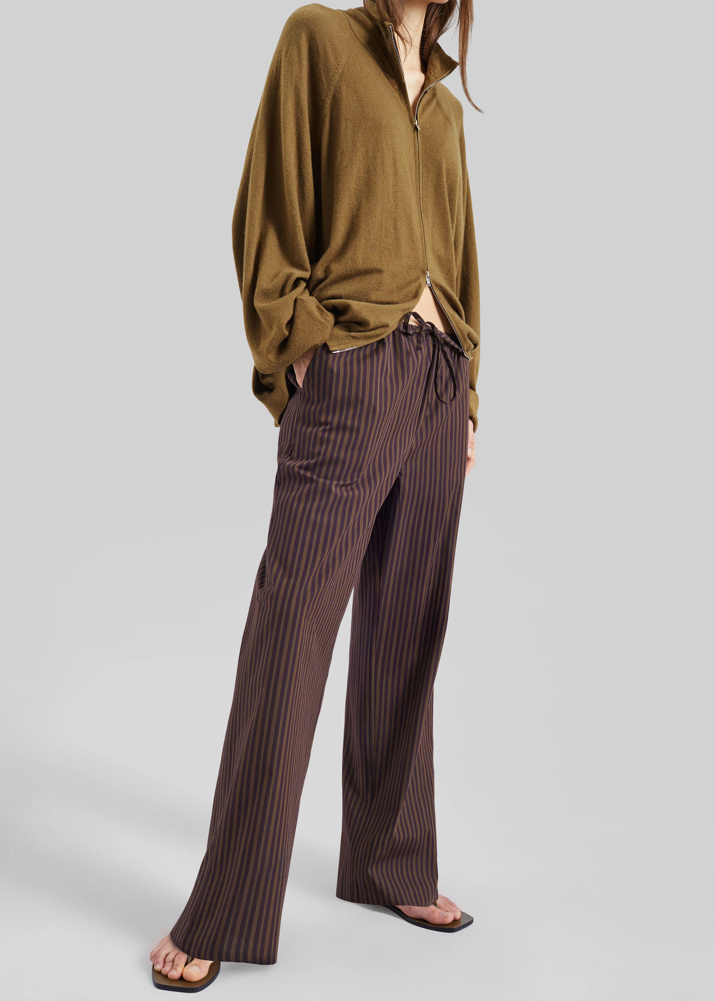 Seia Cotton Drawstring Pants - Burgundy Stripe - Image 6