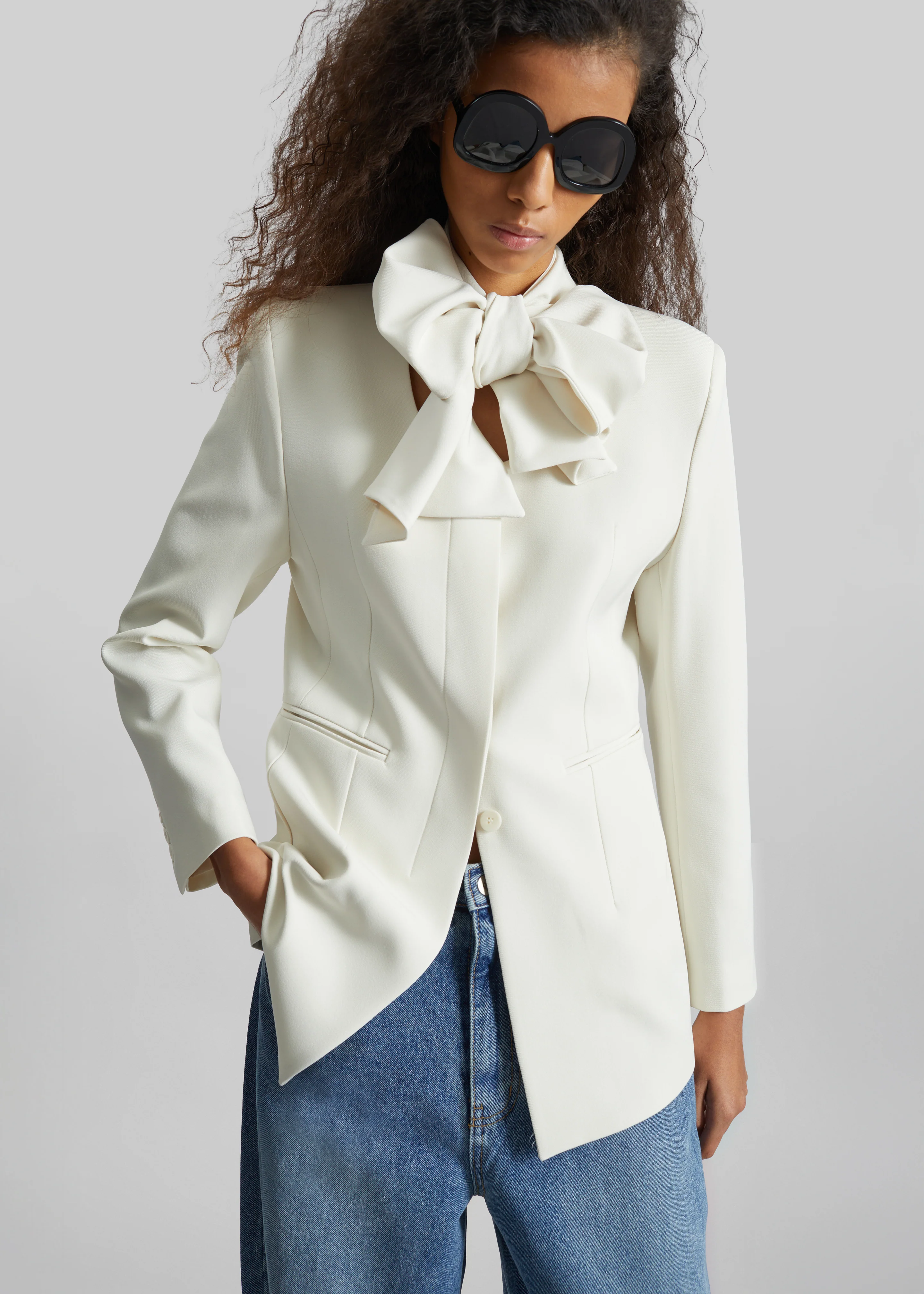 Seika Scarf Blazer - Ivory - Image 4