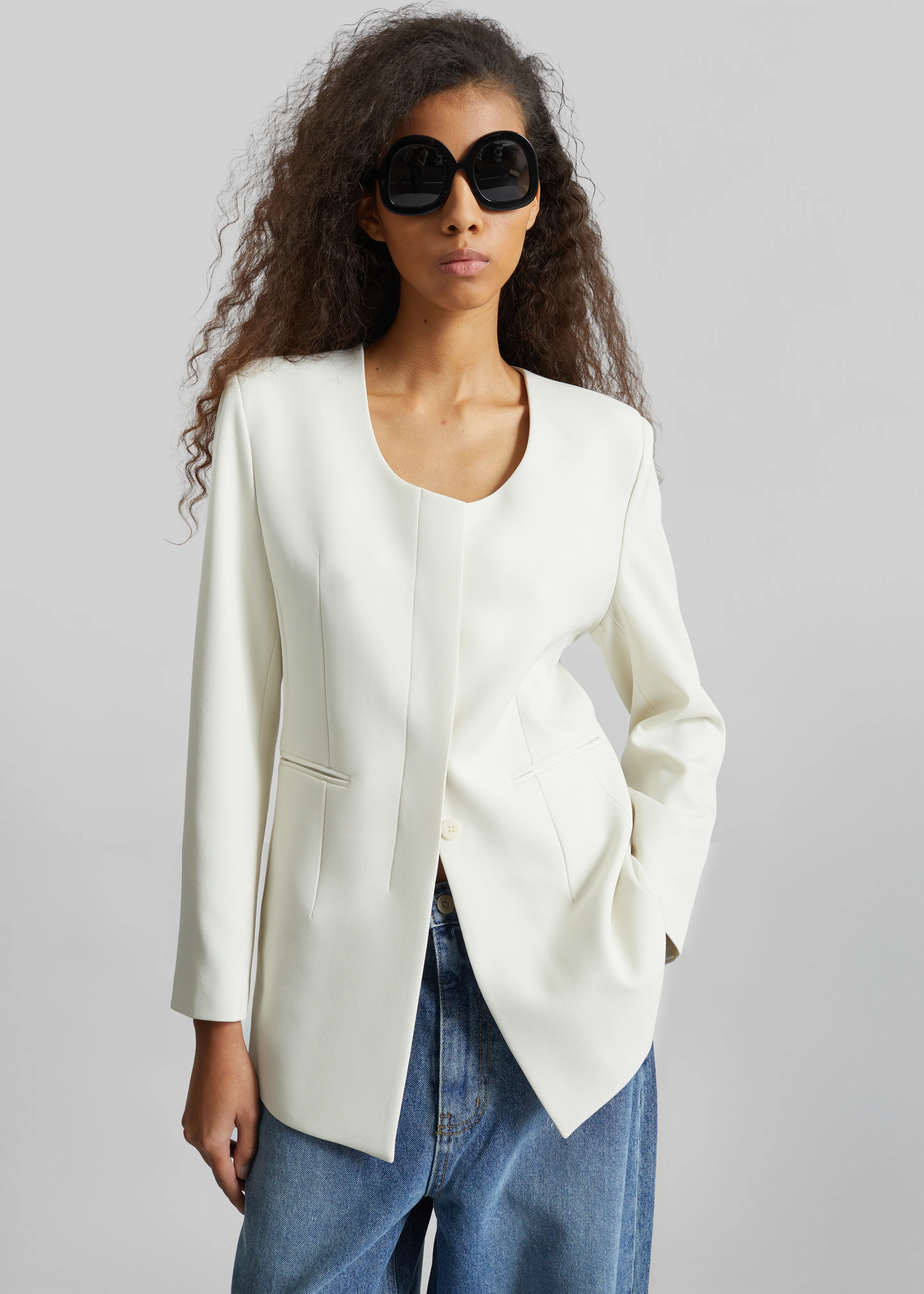 Seika Scarf Blazer - Ivory - Image 5