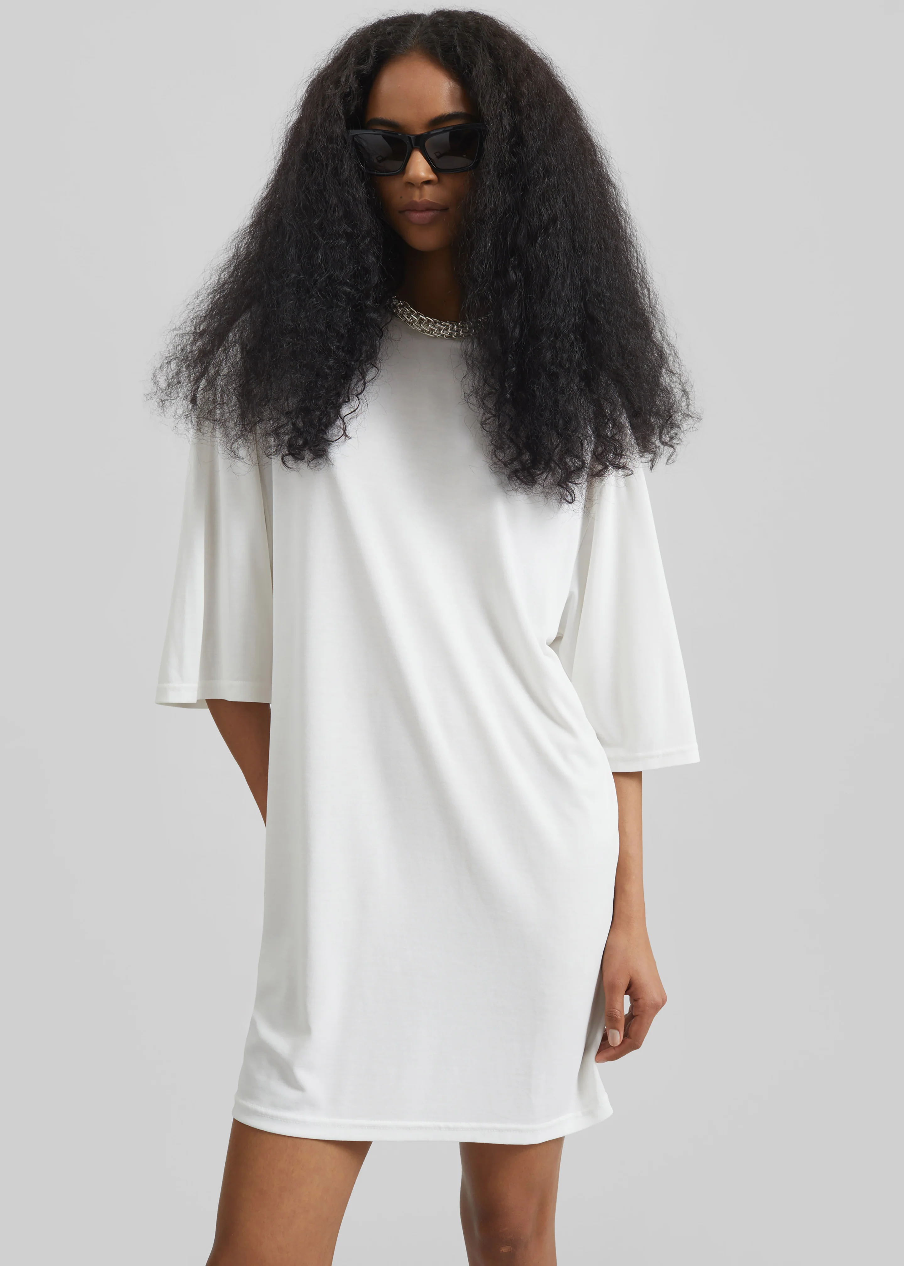 Sian Oversized T-Shirt Dress - White - Image 2