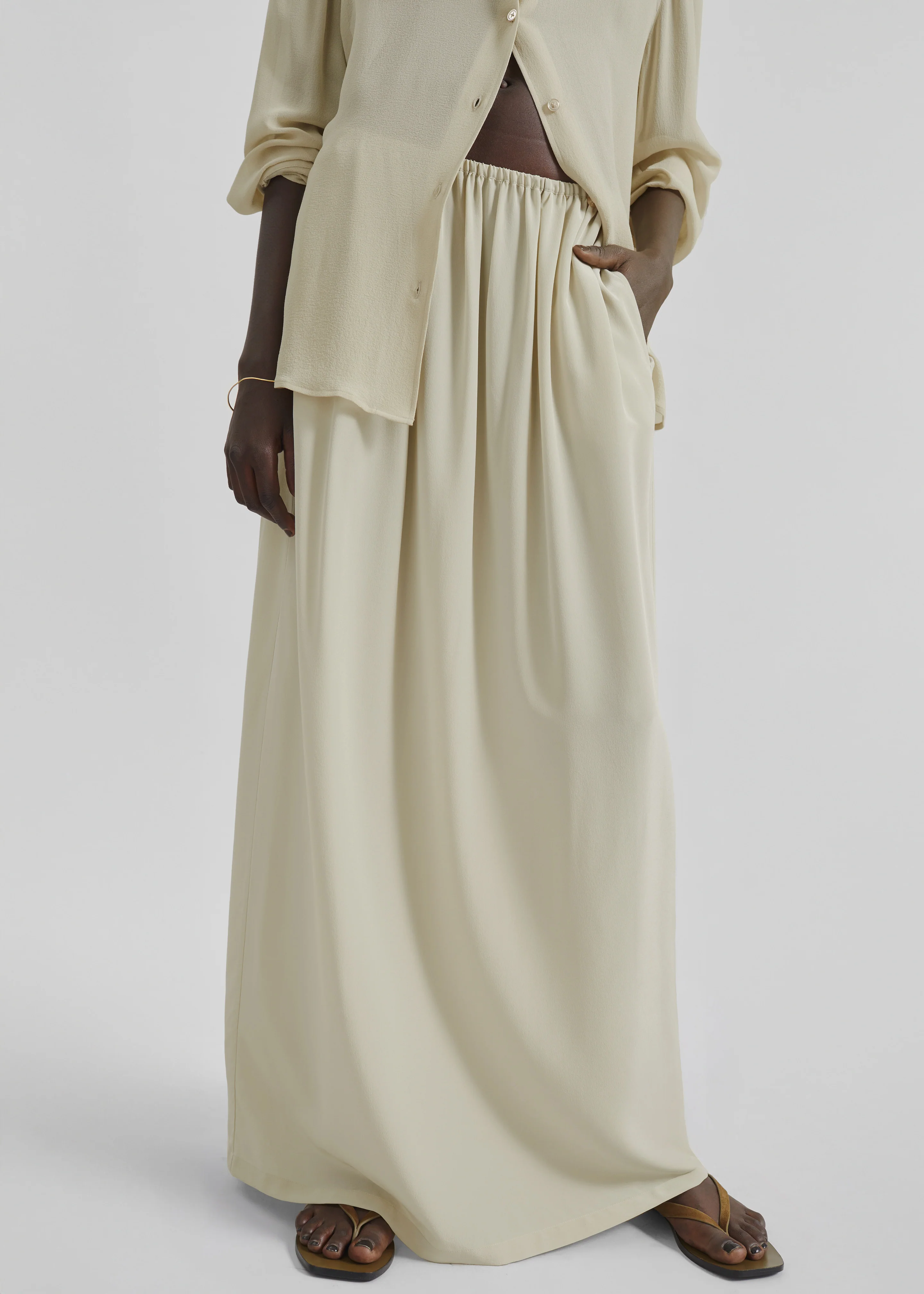 Sibena Silk Maxi Skirt - Cement - Image 3