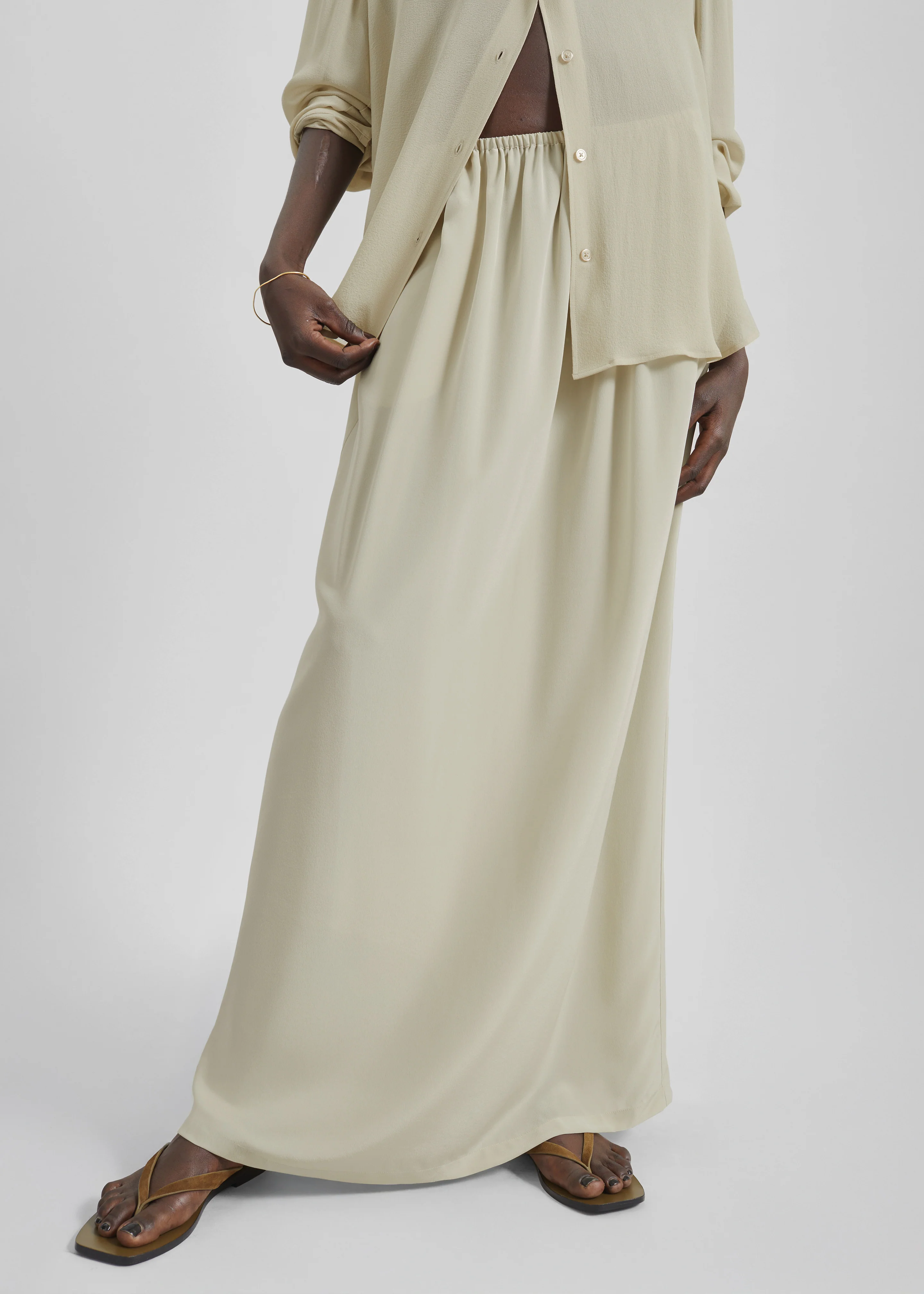 Sibena Silk Maxi Skirt - Cement - Image 7