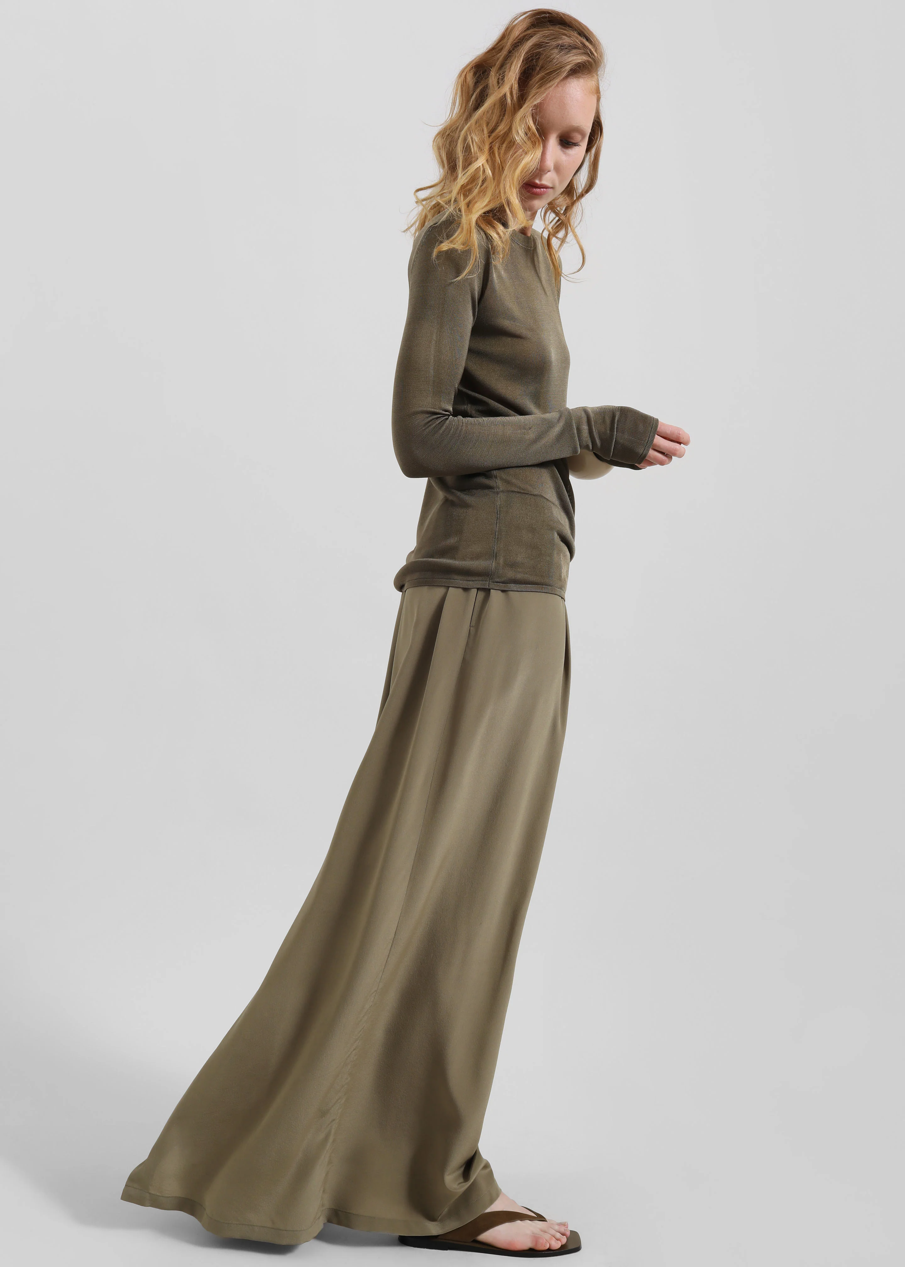 Sibena Silk Maxi Skirt - Khaki - Image 2