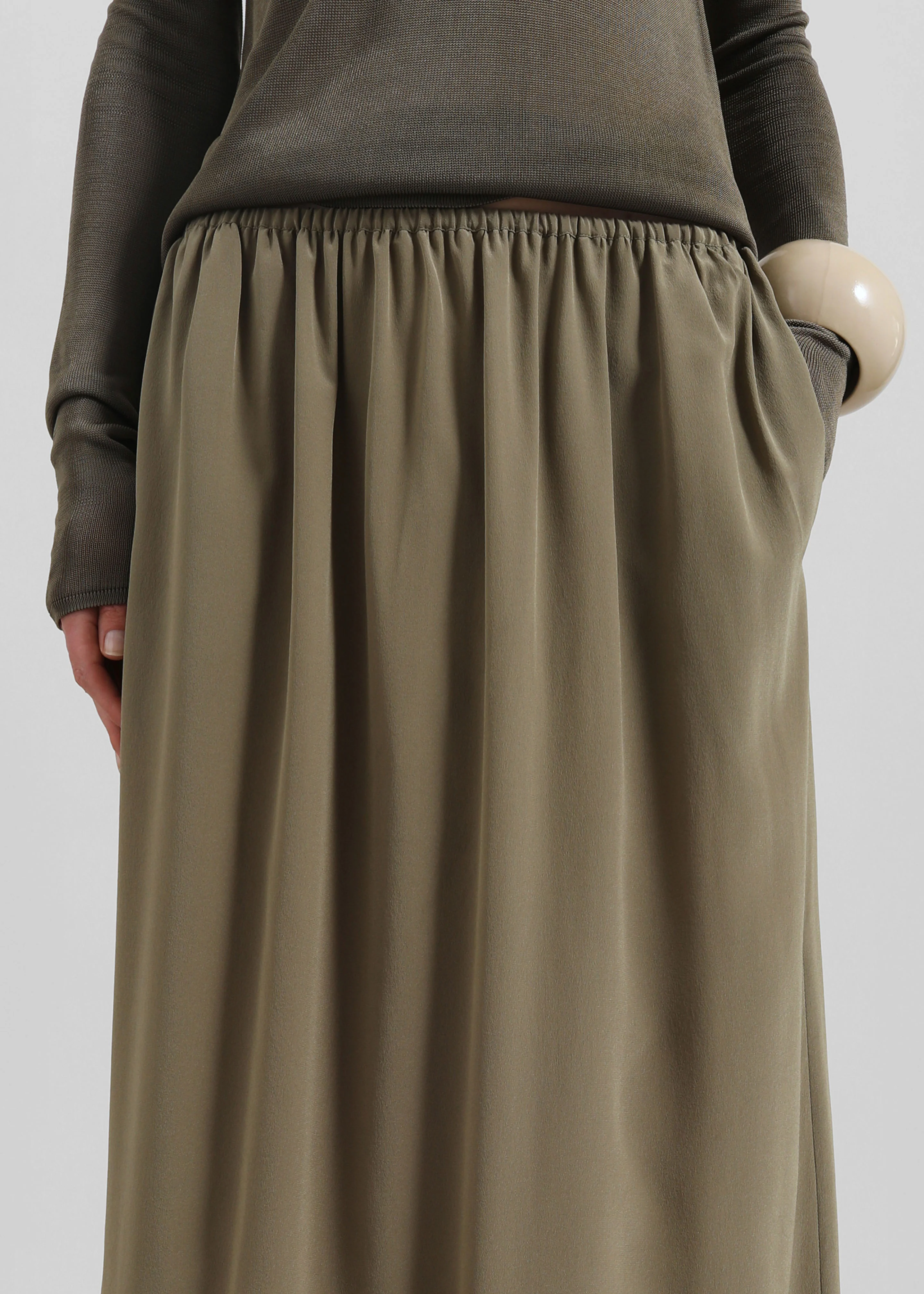 Sibena Silk Maxi Skirt - Khaki - Image 4