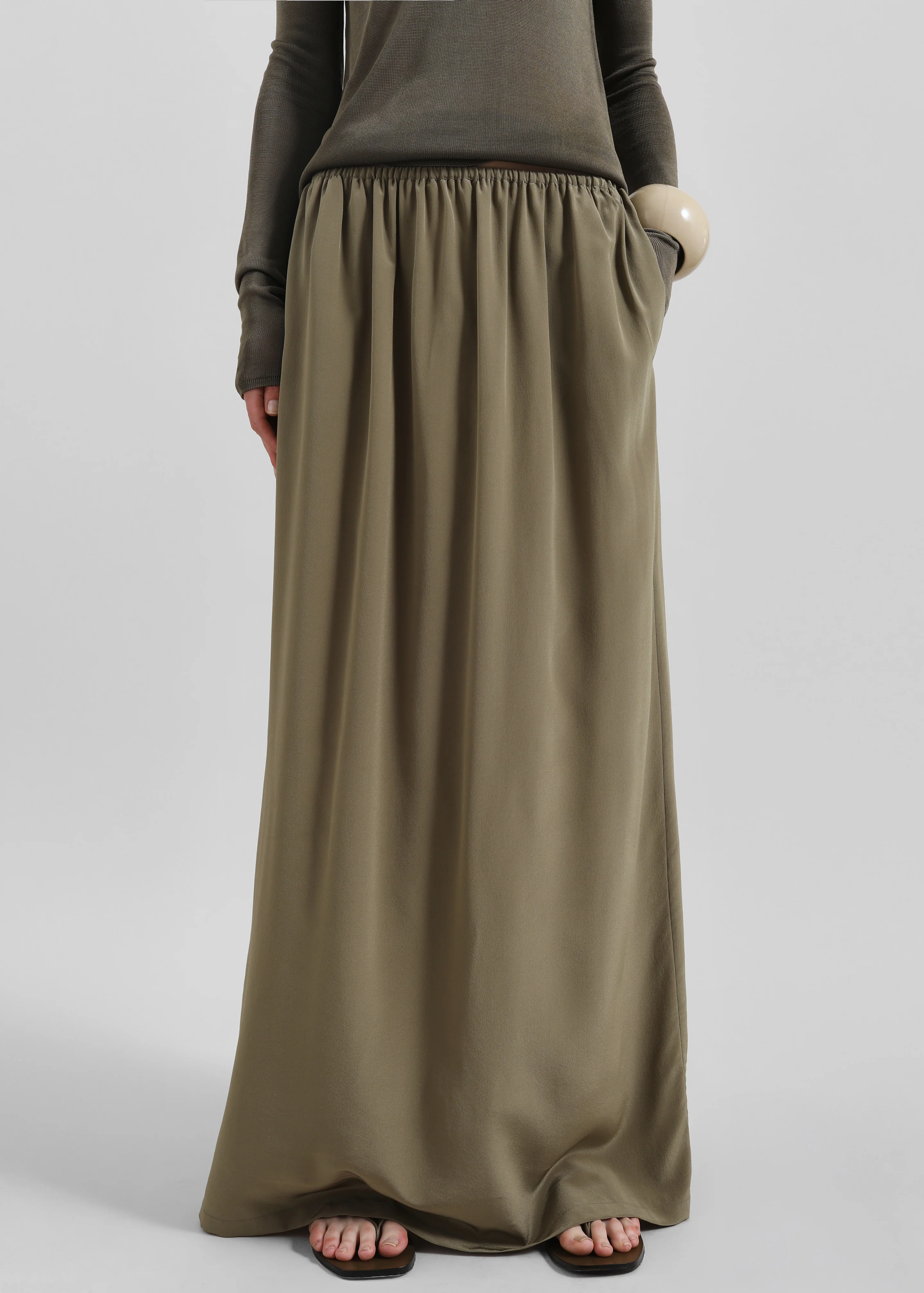 Sibena Silk Maxi Skirt - Khaki - Image 5