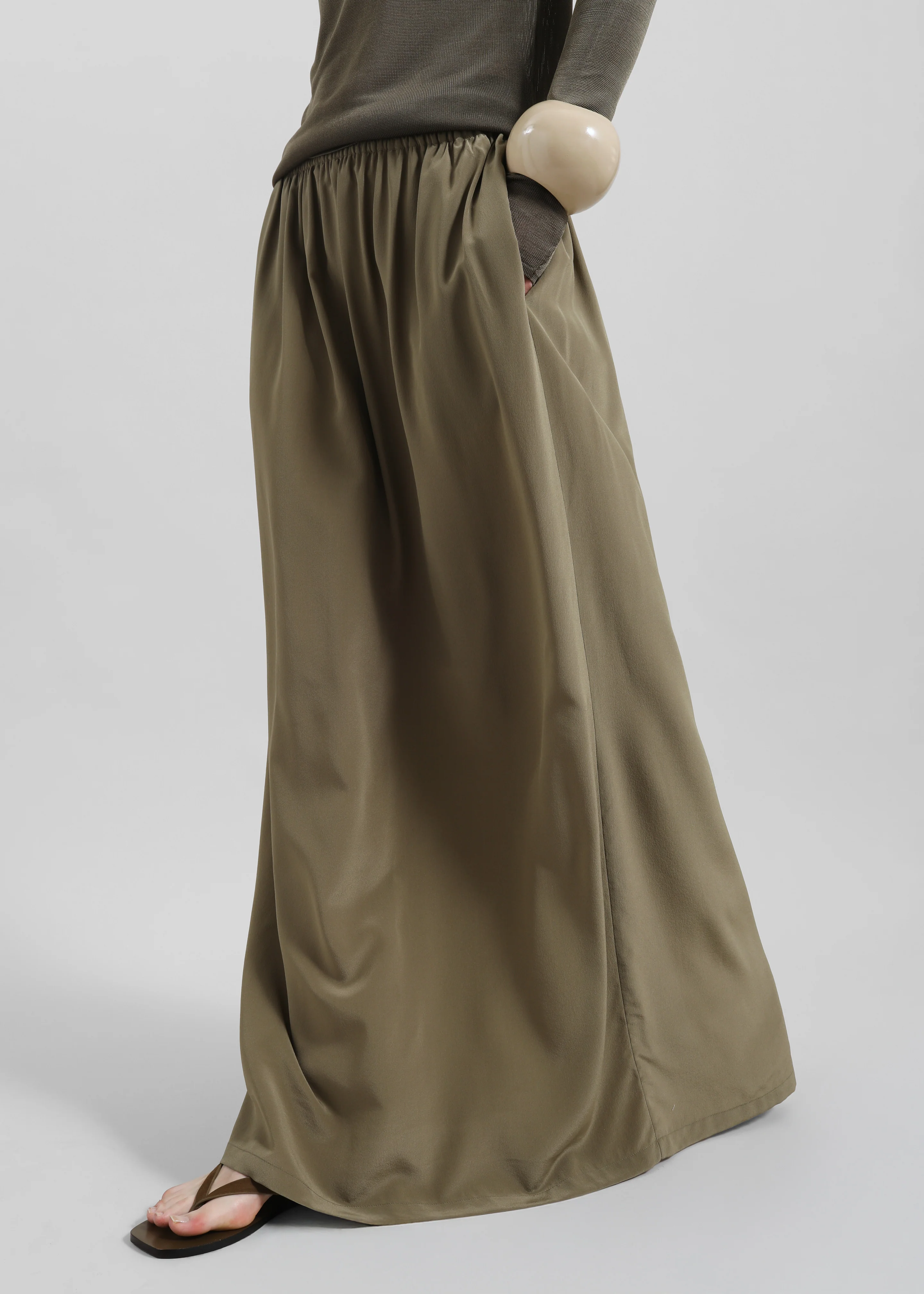 Sibena Silk Maxi Skirt - Khaki - Image 7