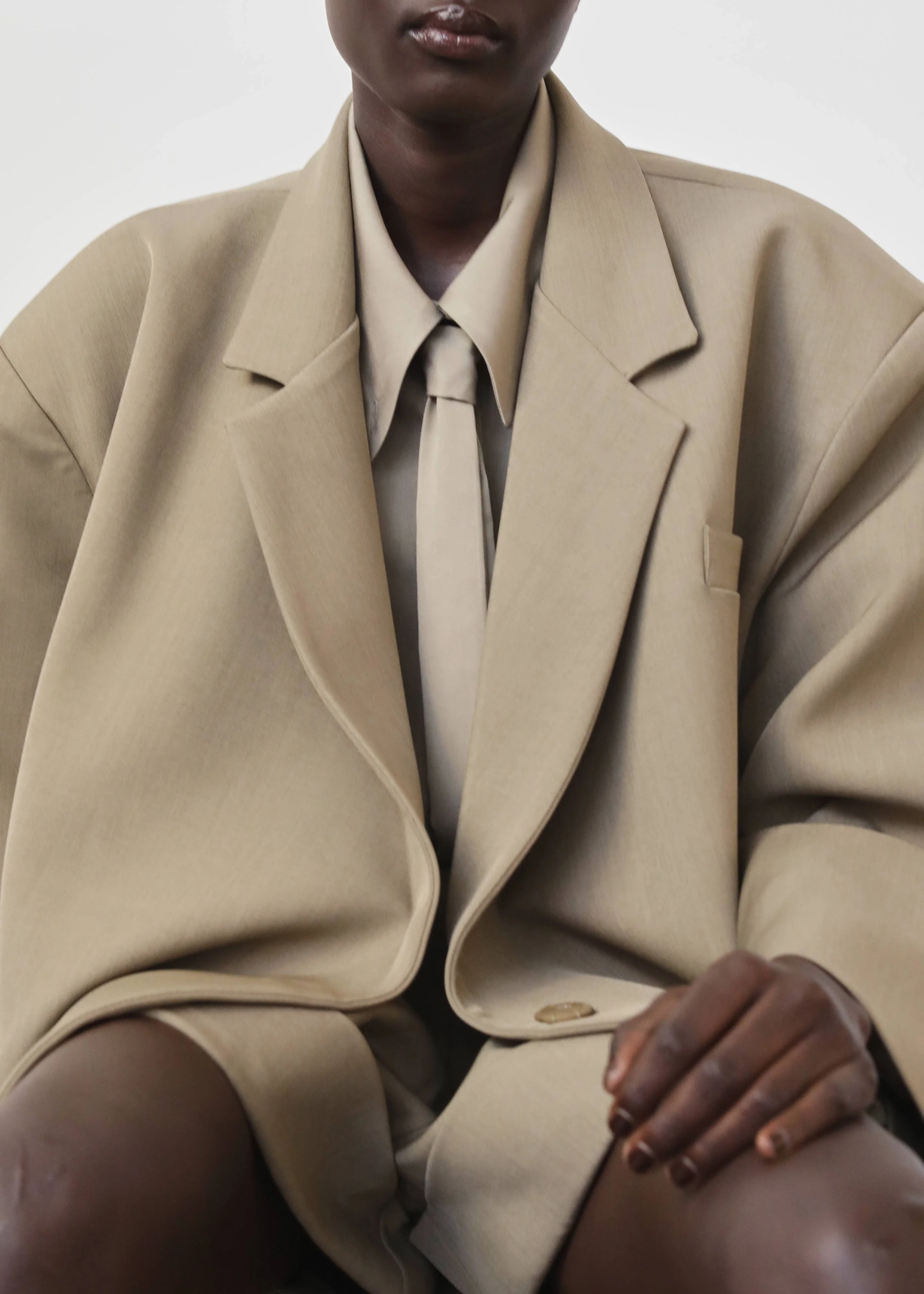 Silvan Neck Tie Shirt - Taupe - Image 2