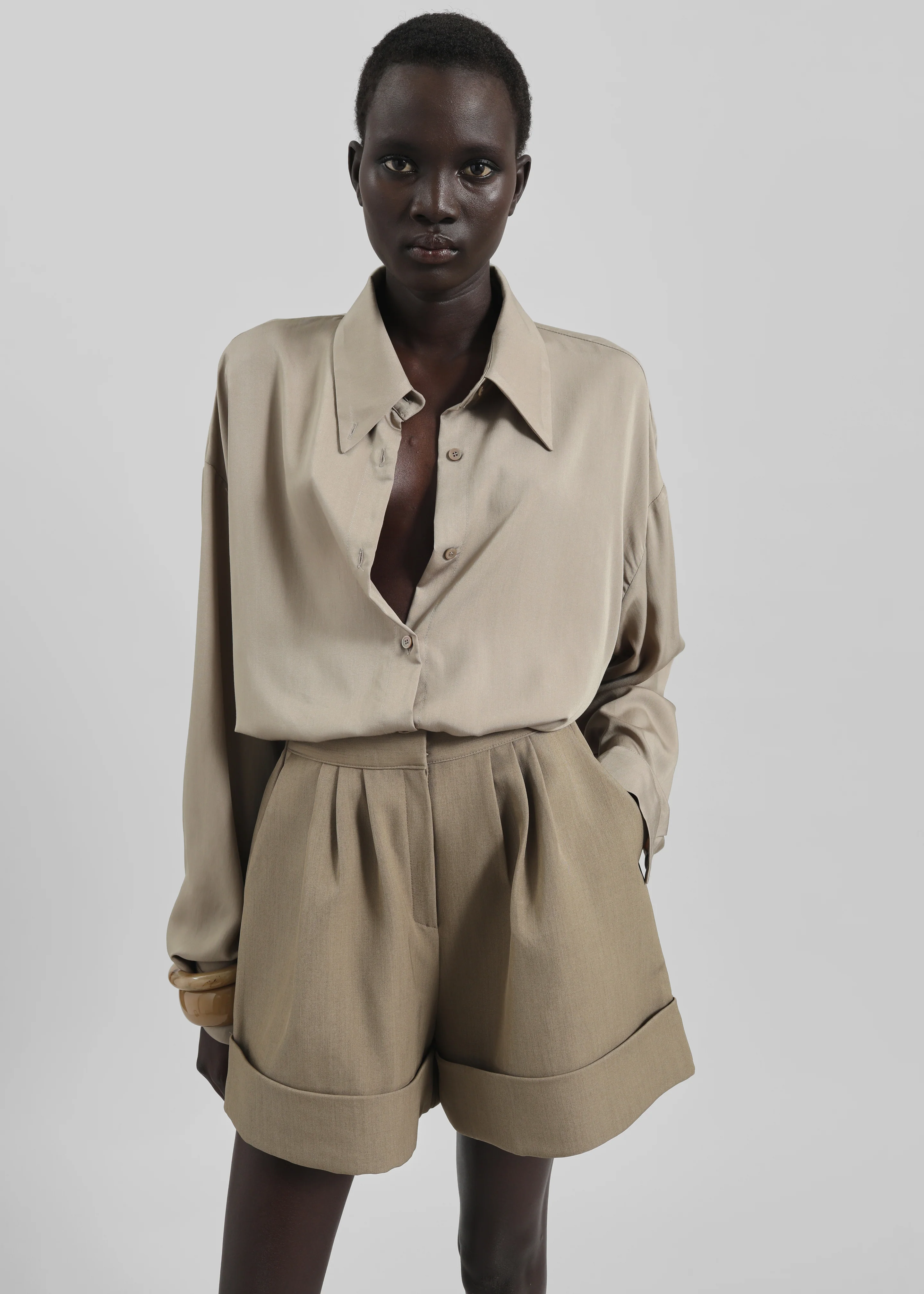 Silvan Neck Tie Shirt - Taupe - Image 7