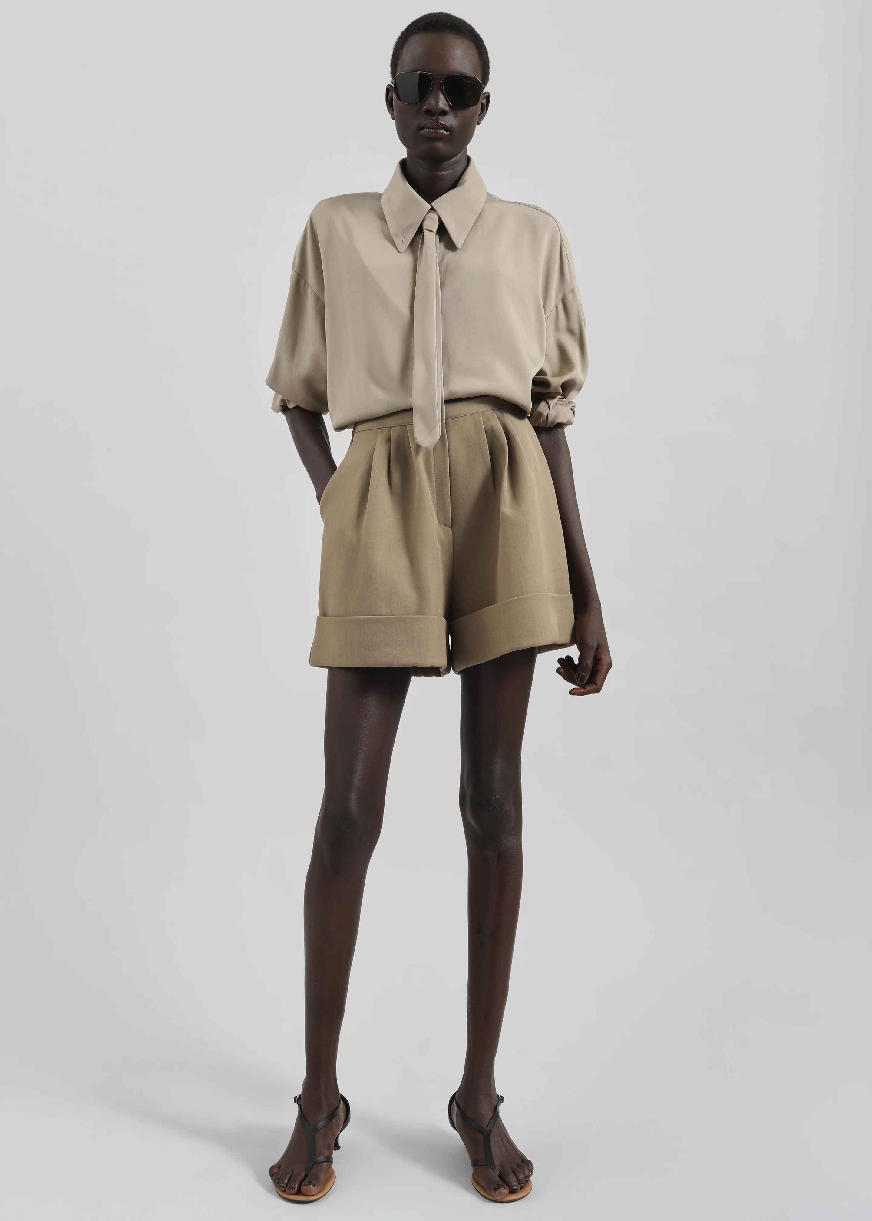 Silvan Neck Tie Shirt - Taupe - Image 9