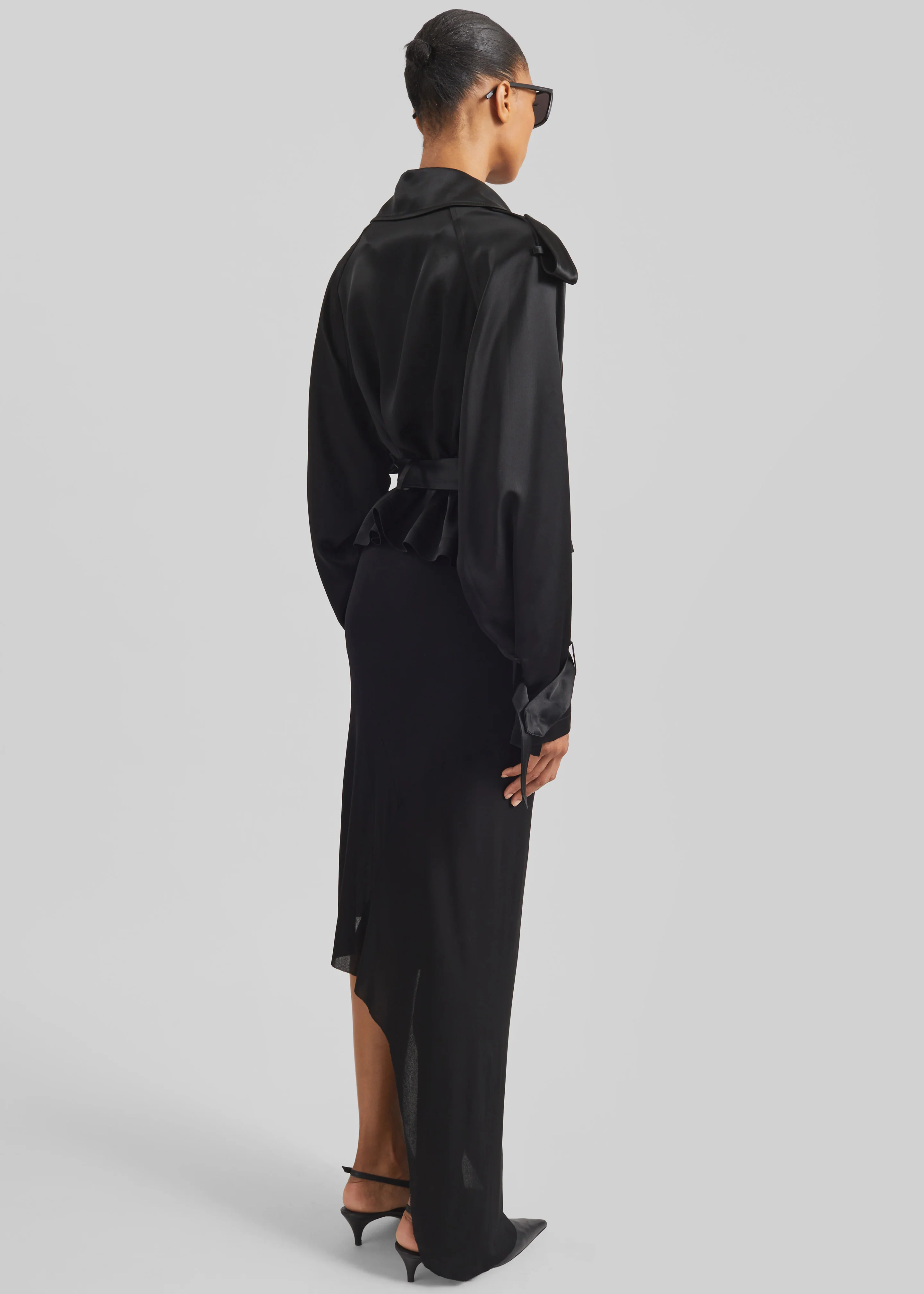 Simona Satin Short Trench - Black - Image 6