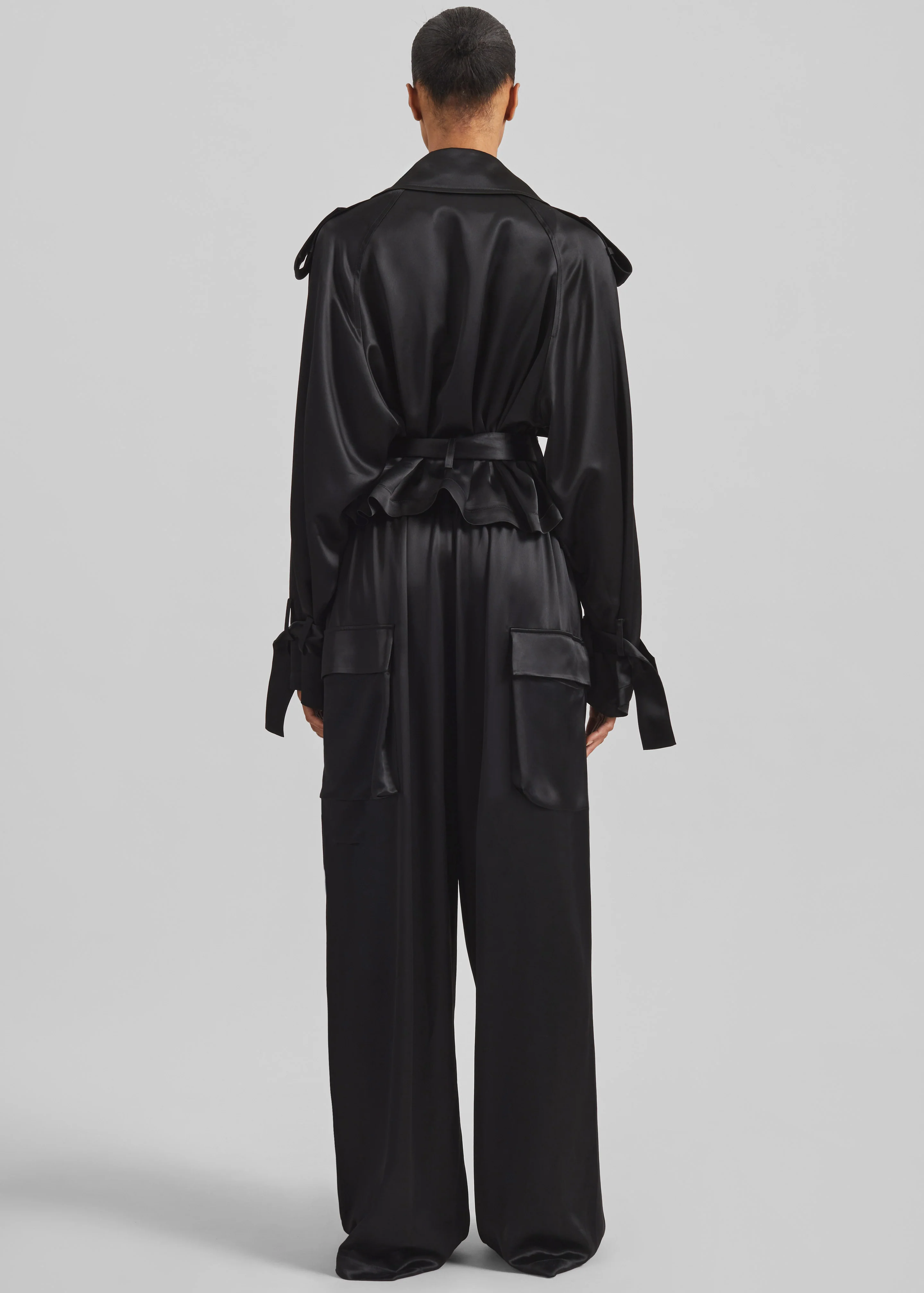Simona Satin Short Trench - Black - Image 7