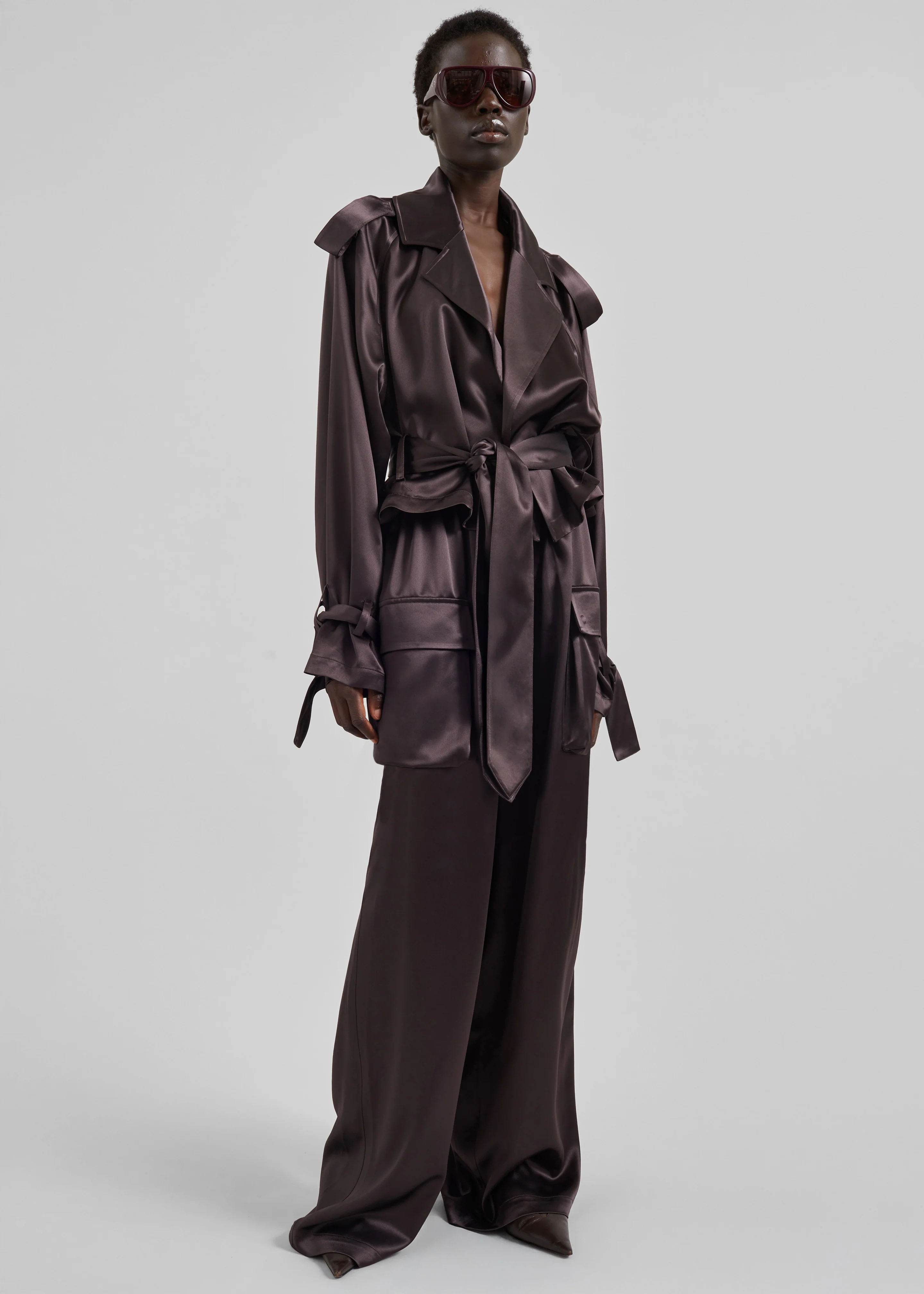 Simona Satin Short Trench - Dark Brown - Image 4