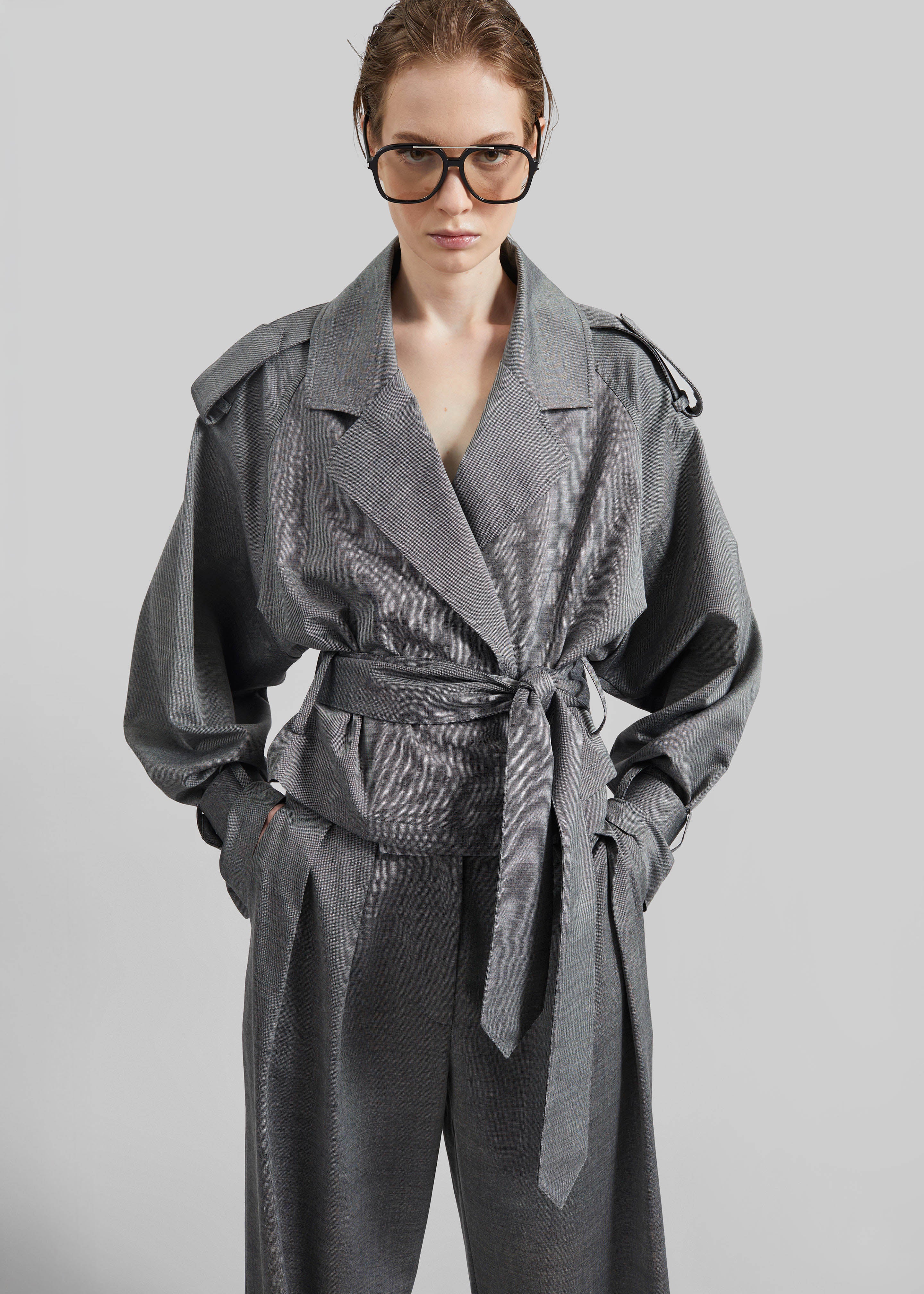 Simona Short Trench - Grey Melange - Image 6