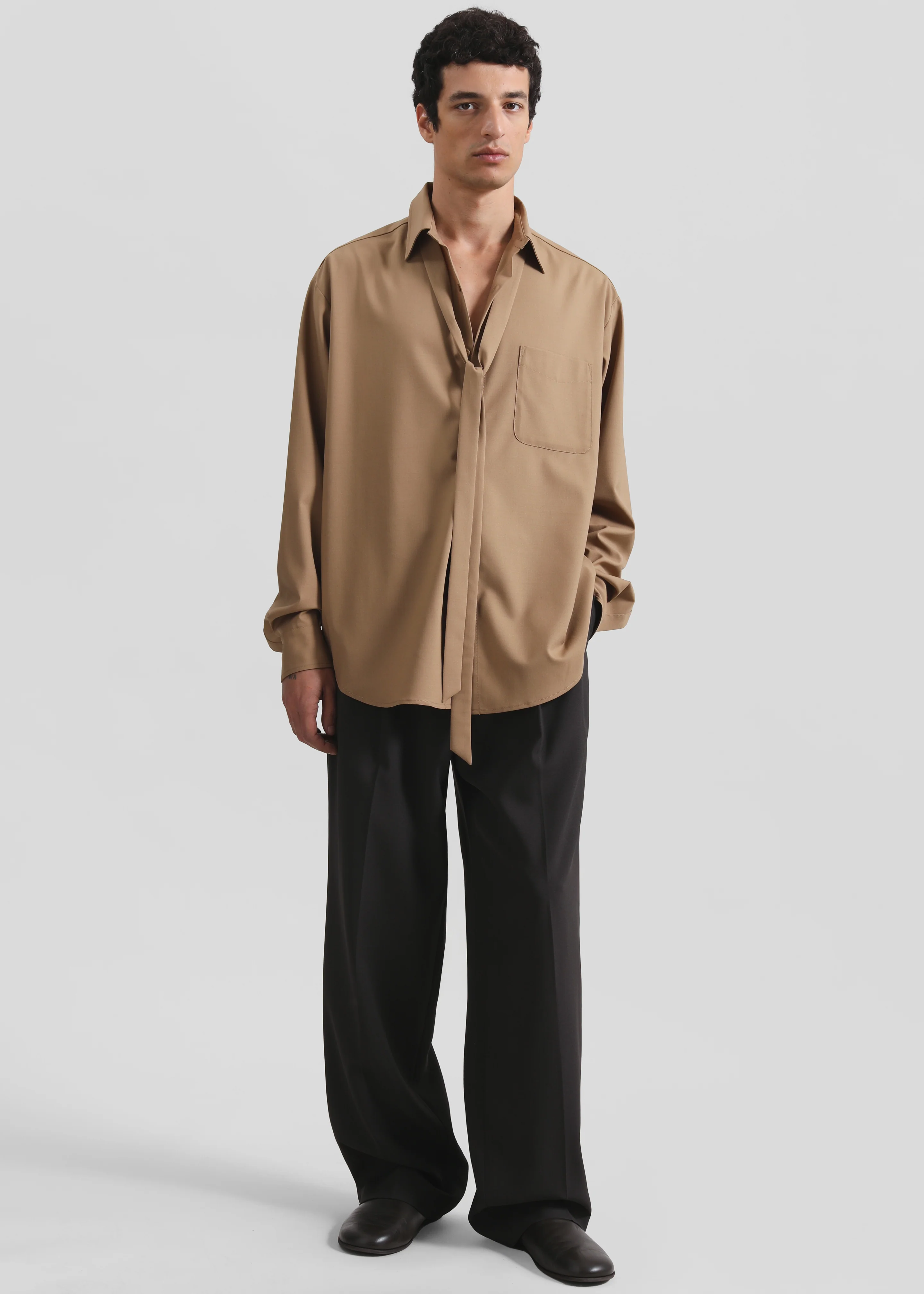 Sinclair Neck Tie Shirt - Camel - Image 8