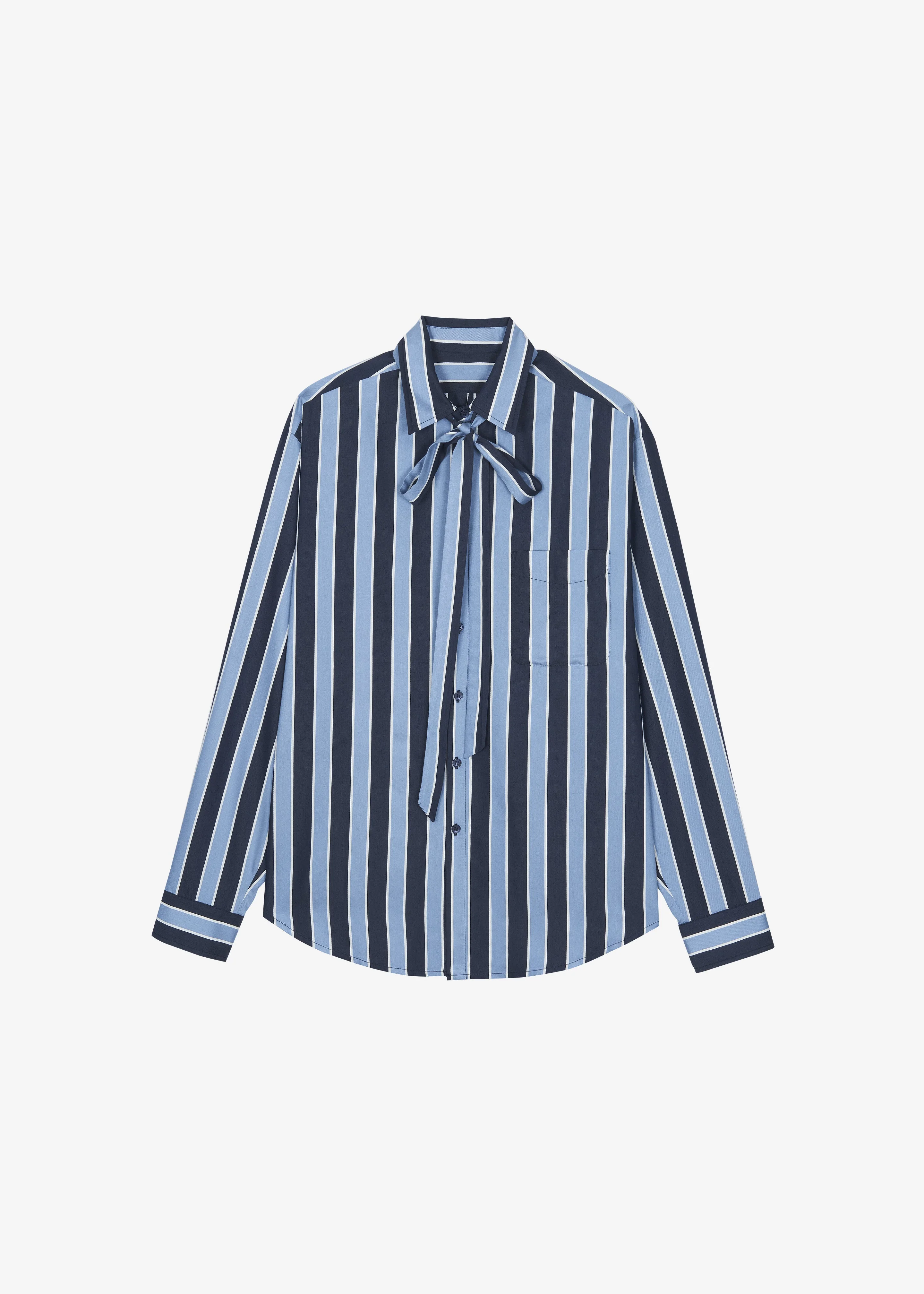 Sinclair Neck Tie Shirt - Navy Stripe - Image 12