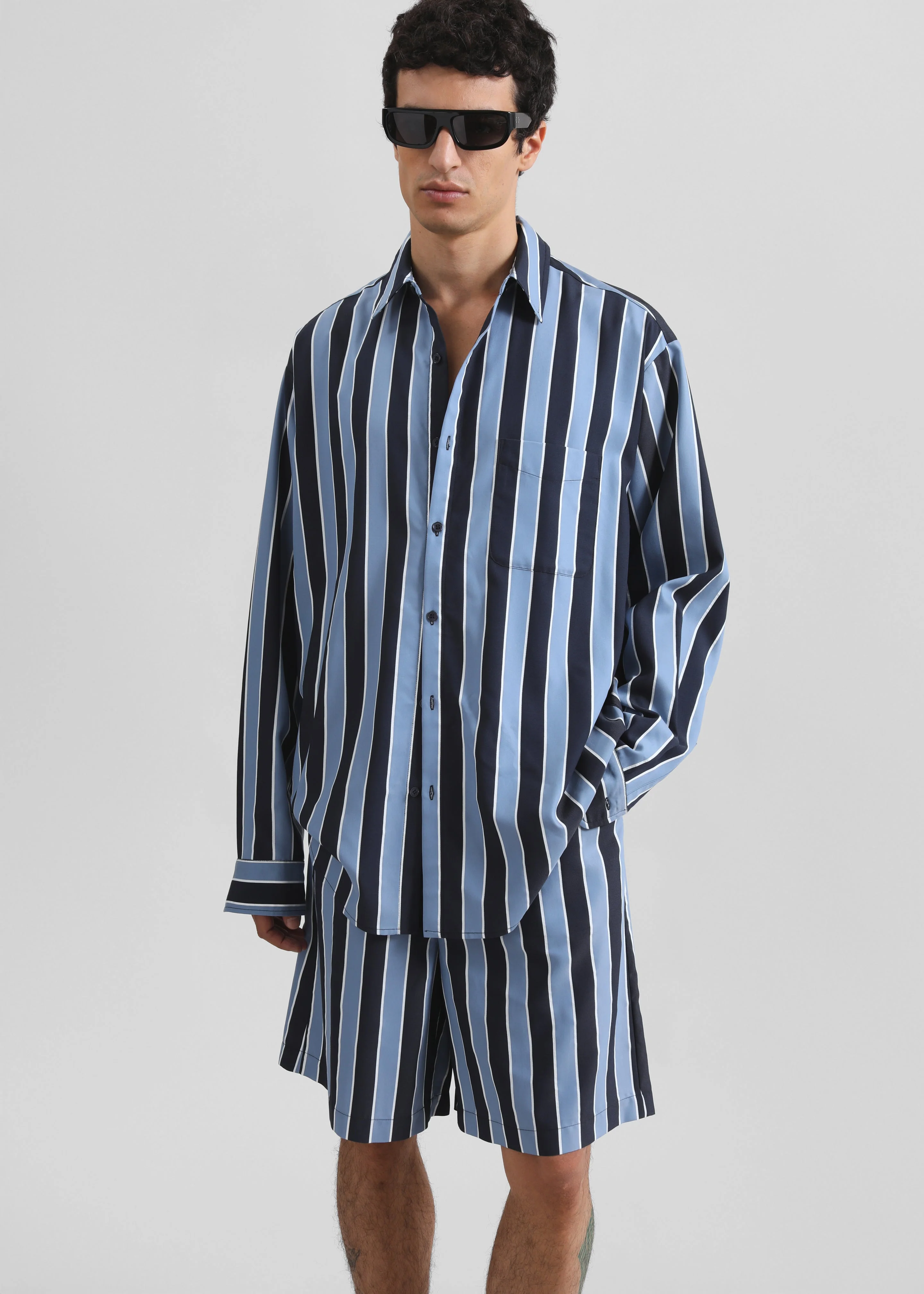 Sinclair Neck Tie Shirt - Navy Stripe - Image 3