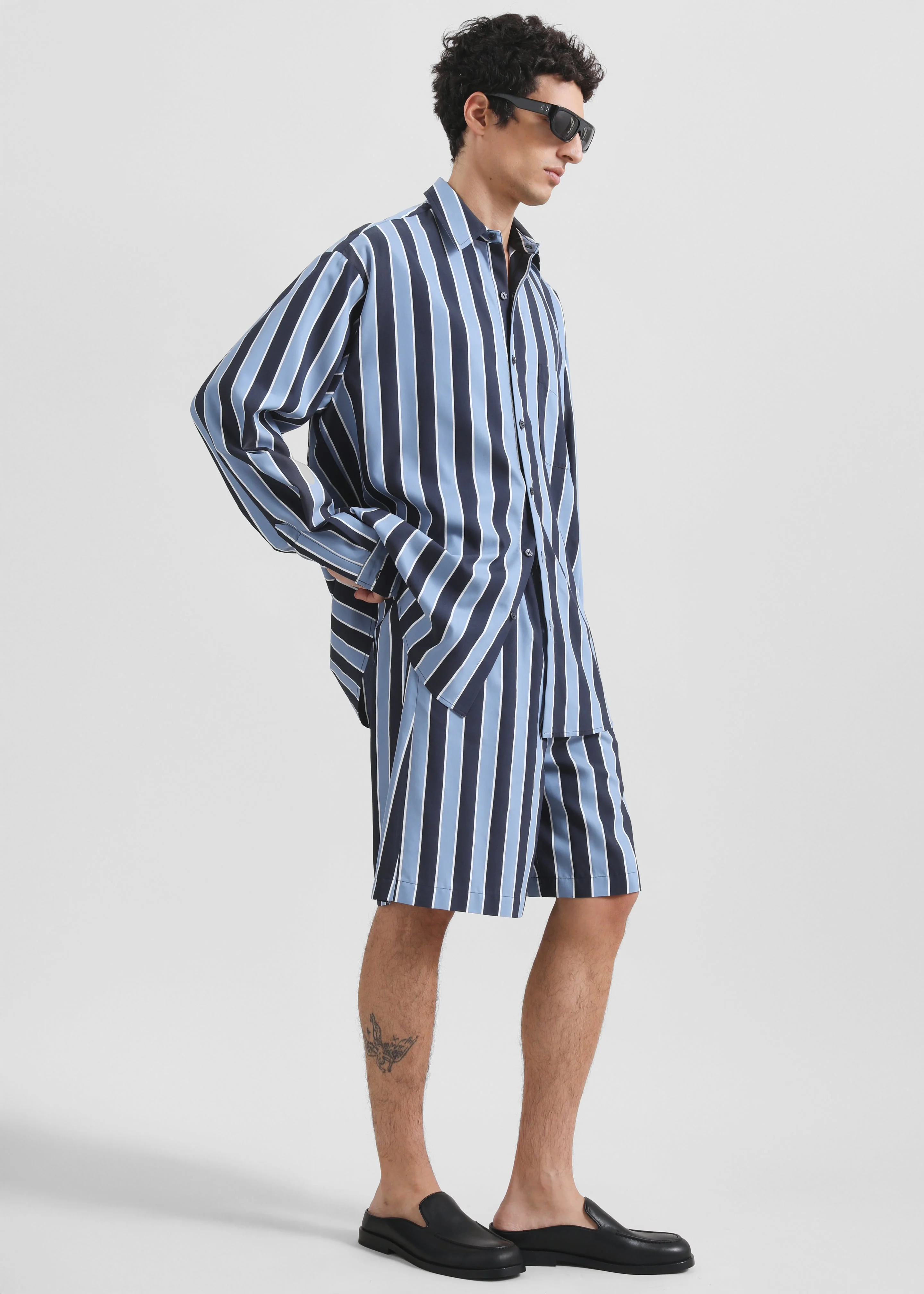 Sinclair Neck Tie Shirt - Navy Stripe - Image 4