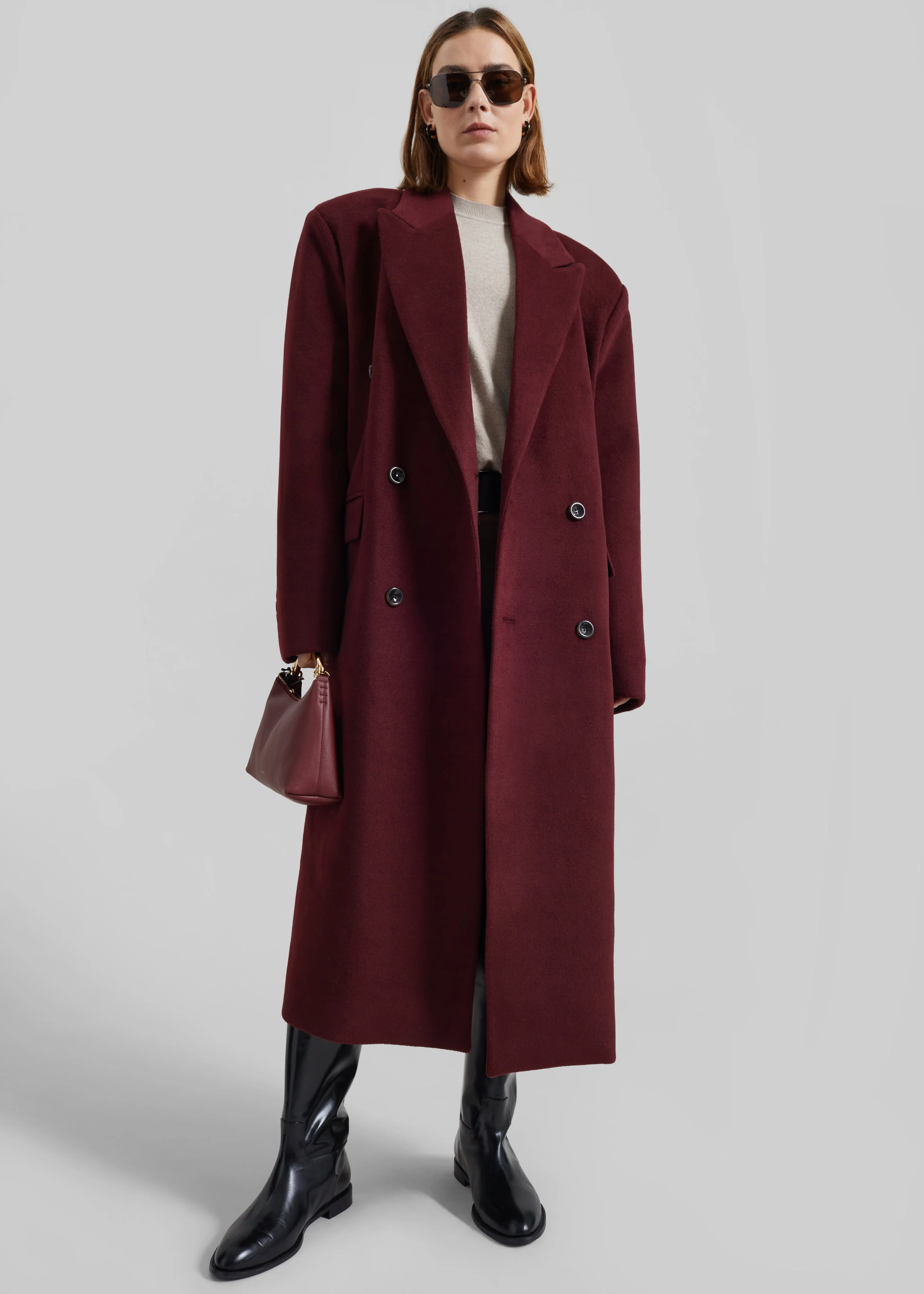 Skaila Double-Breasted Coat - Burgundy - Image 2