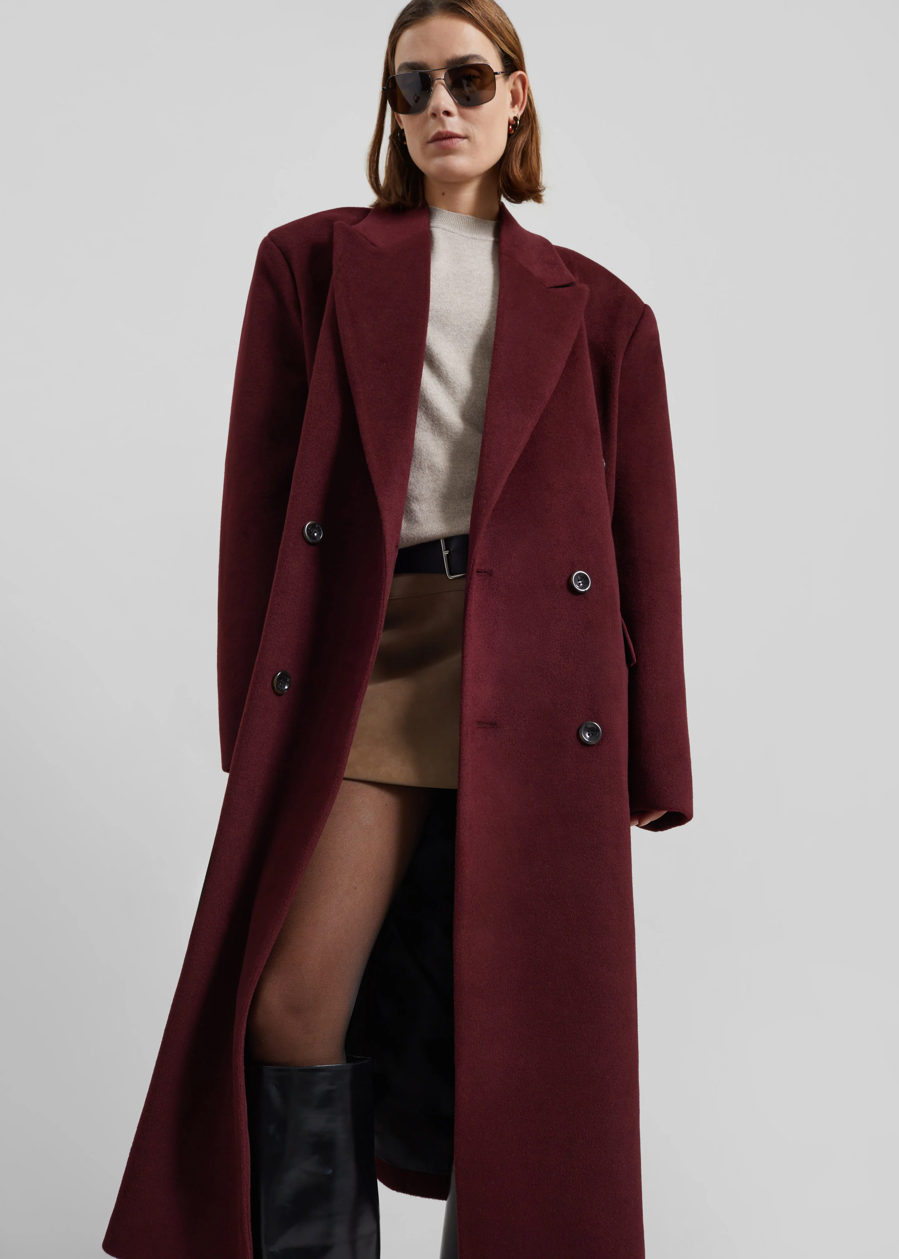 Skaila Double-Breasted Coat - Burgundy - Image 3