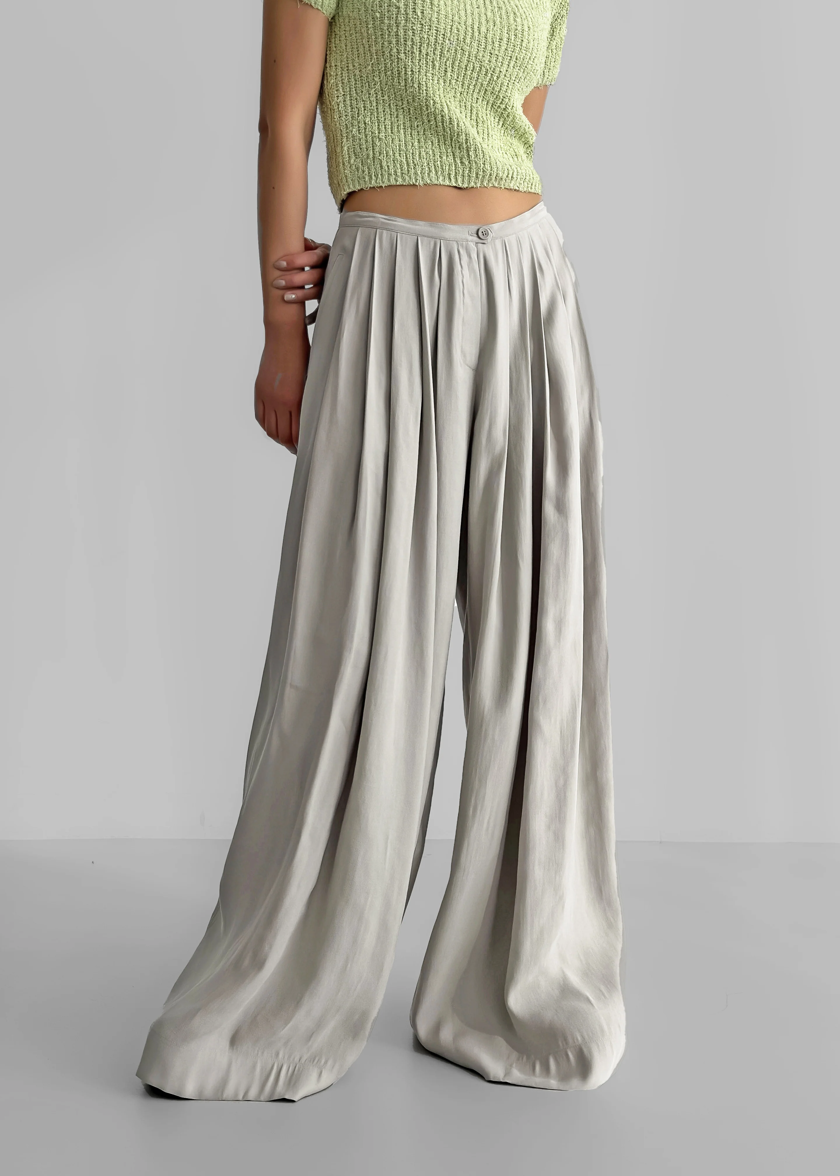 Sloane Wide Leg Trousers - Grey - Image 12