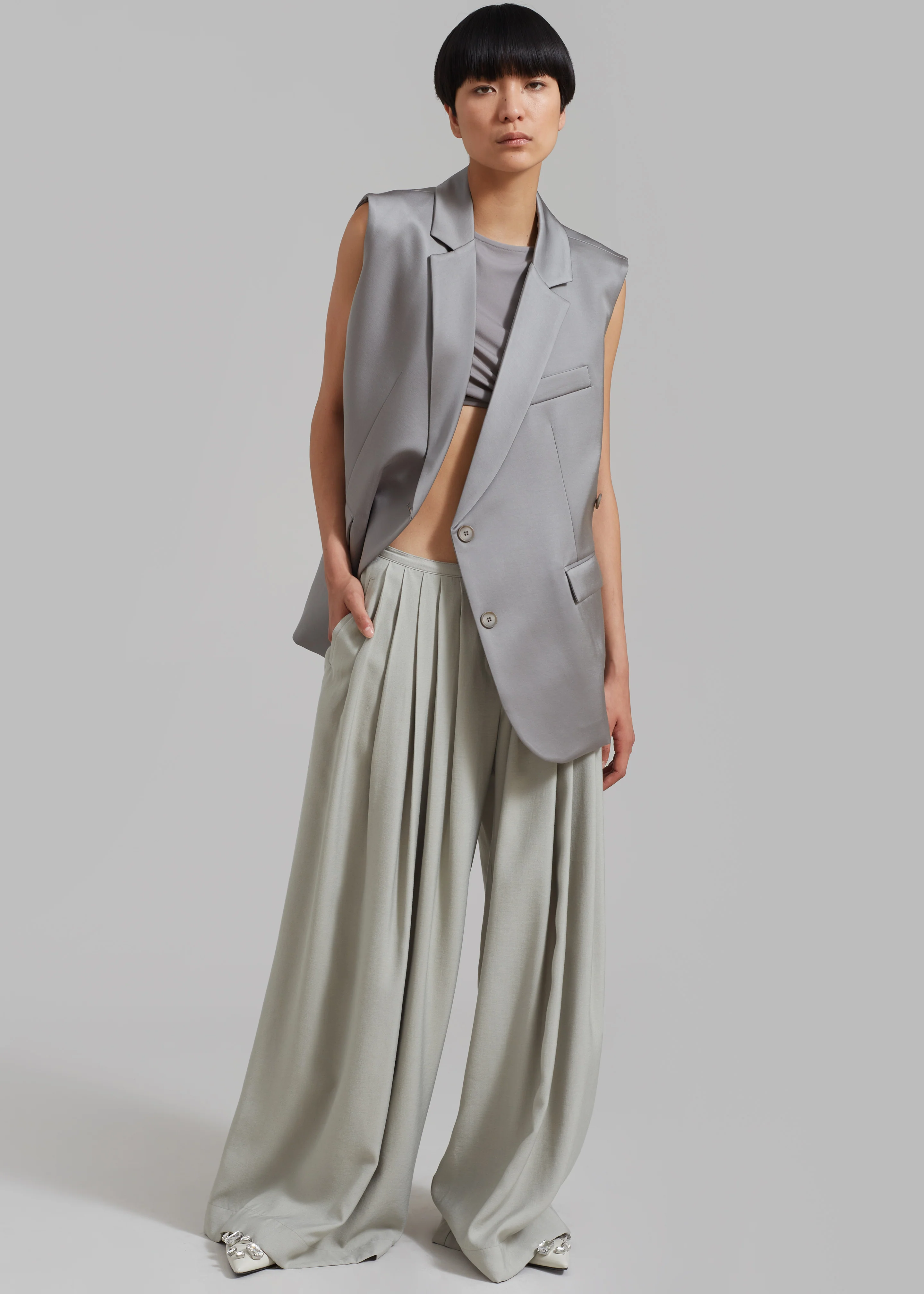 Sloane Wide Leg Trousers - Grey - Image 4