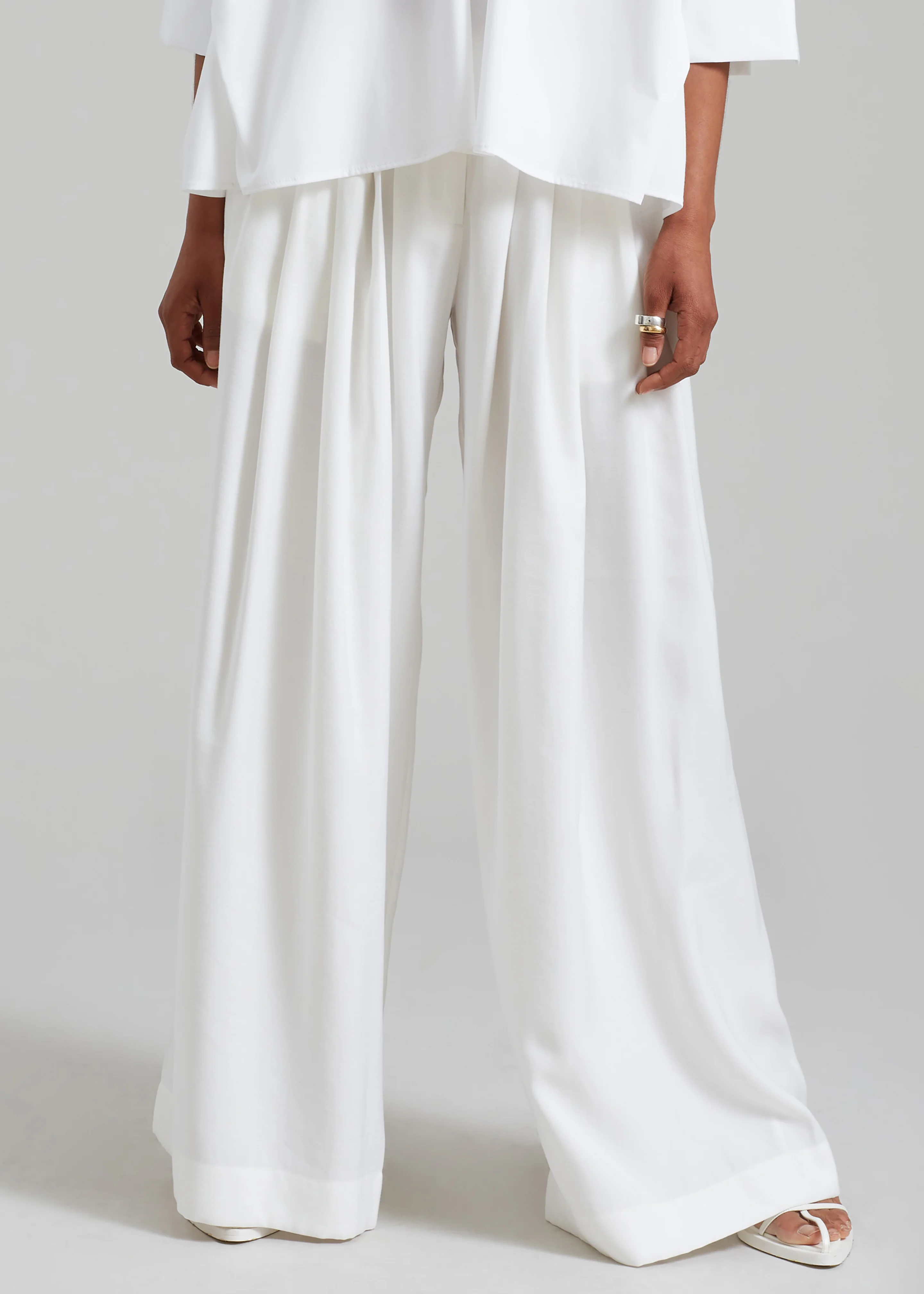 Sloane Wide Leg Trousers - White - Image 12