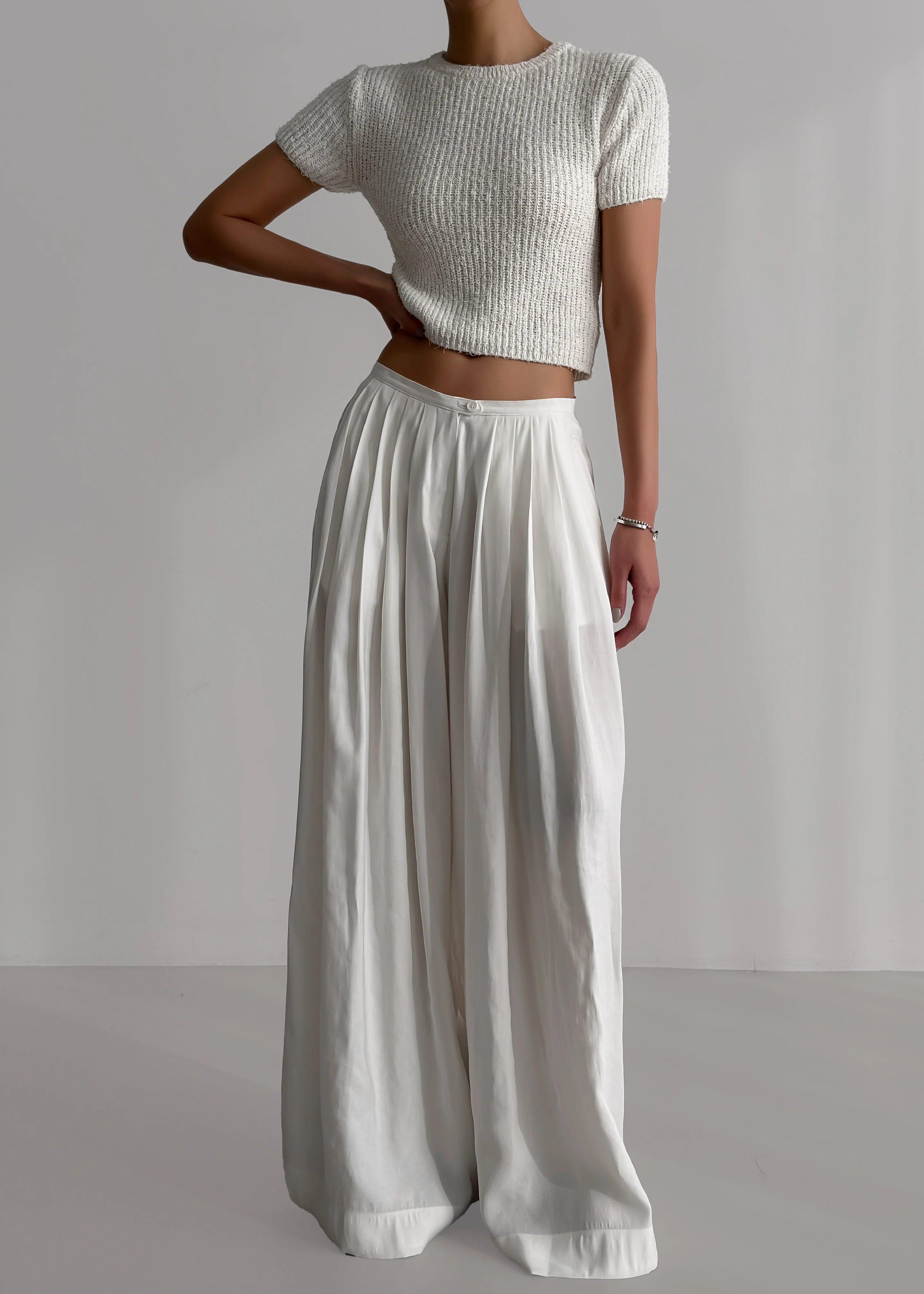 Sloane Wide Leg Trousers - White - Image 15
