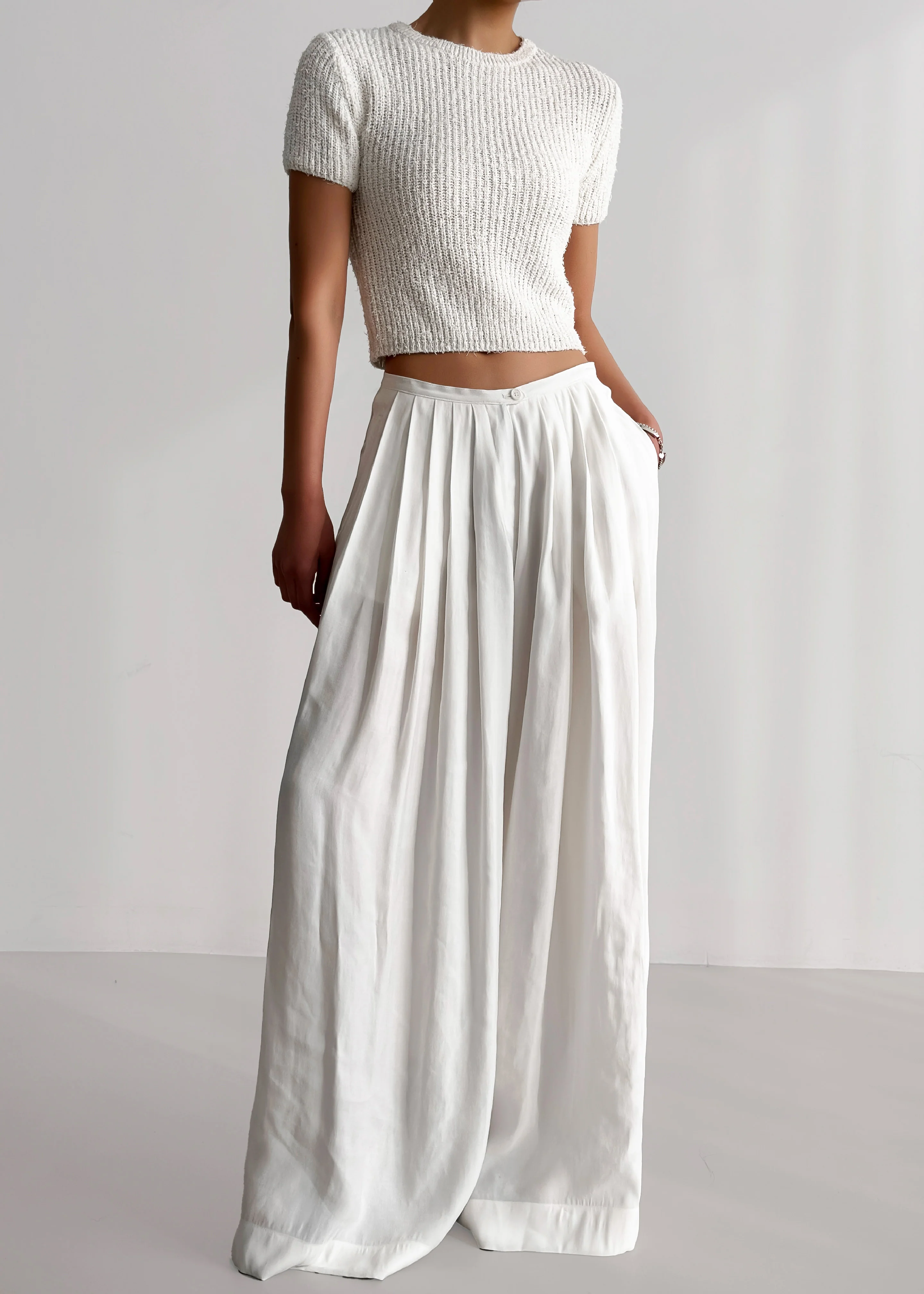 Sloane Wide Leg Trousers - White - Image 3
