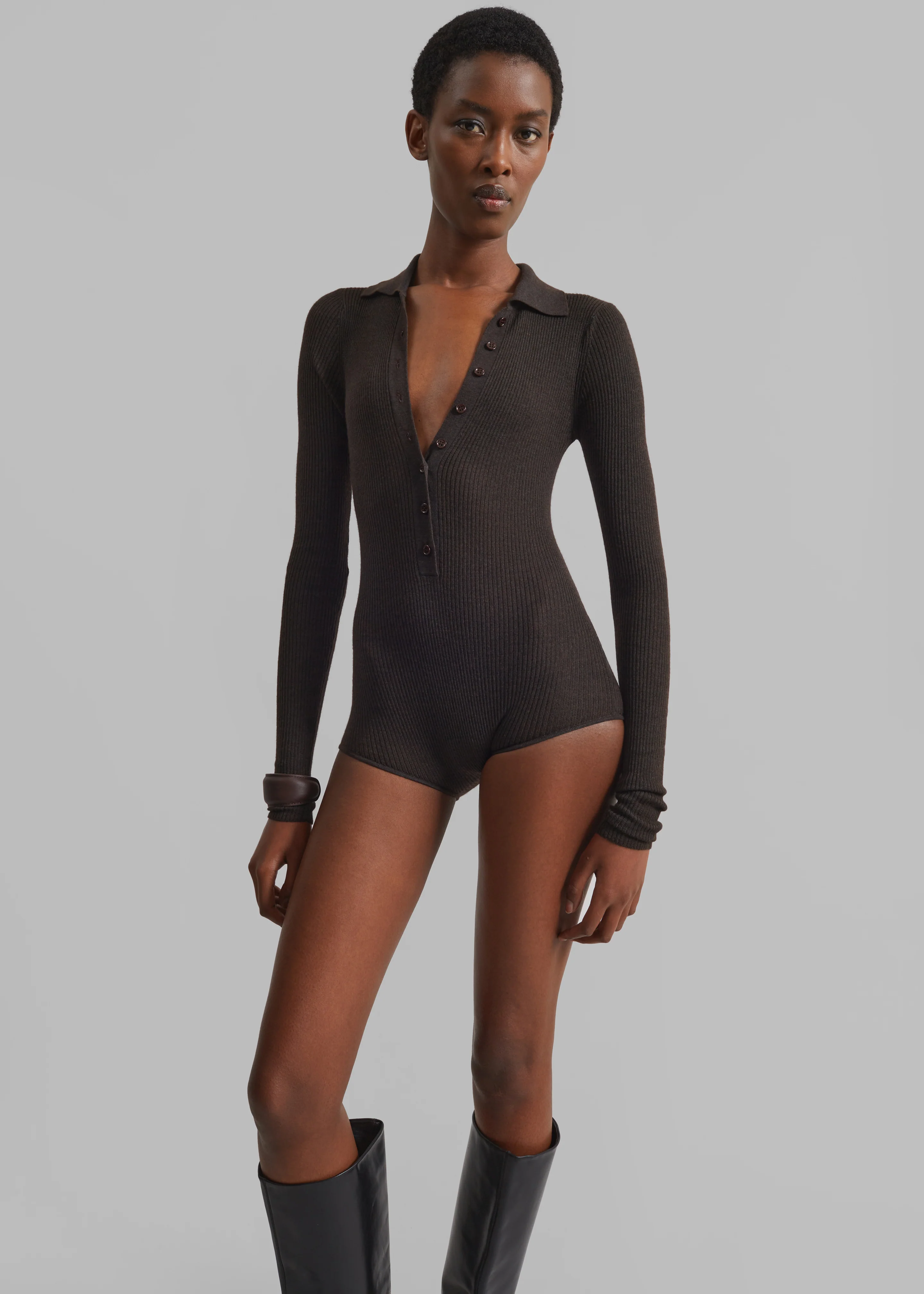 Solana Polo Bodysuit - Brown - Image 5