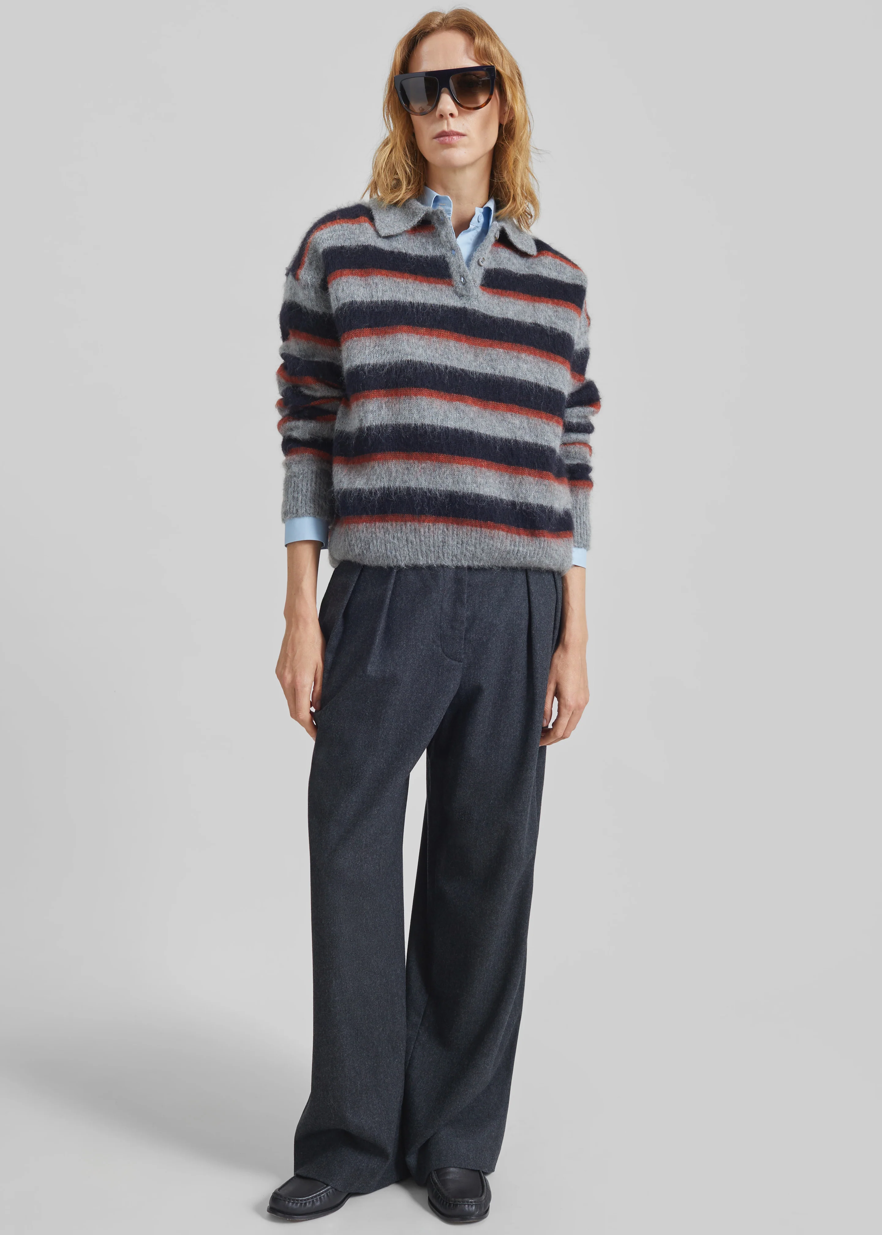 Sorlia Mohair Polo Sweater - Grey Multi Stripe - Image 3