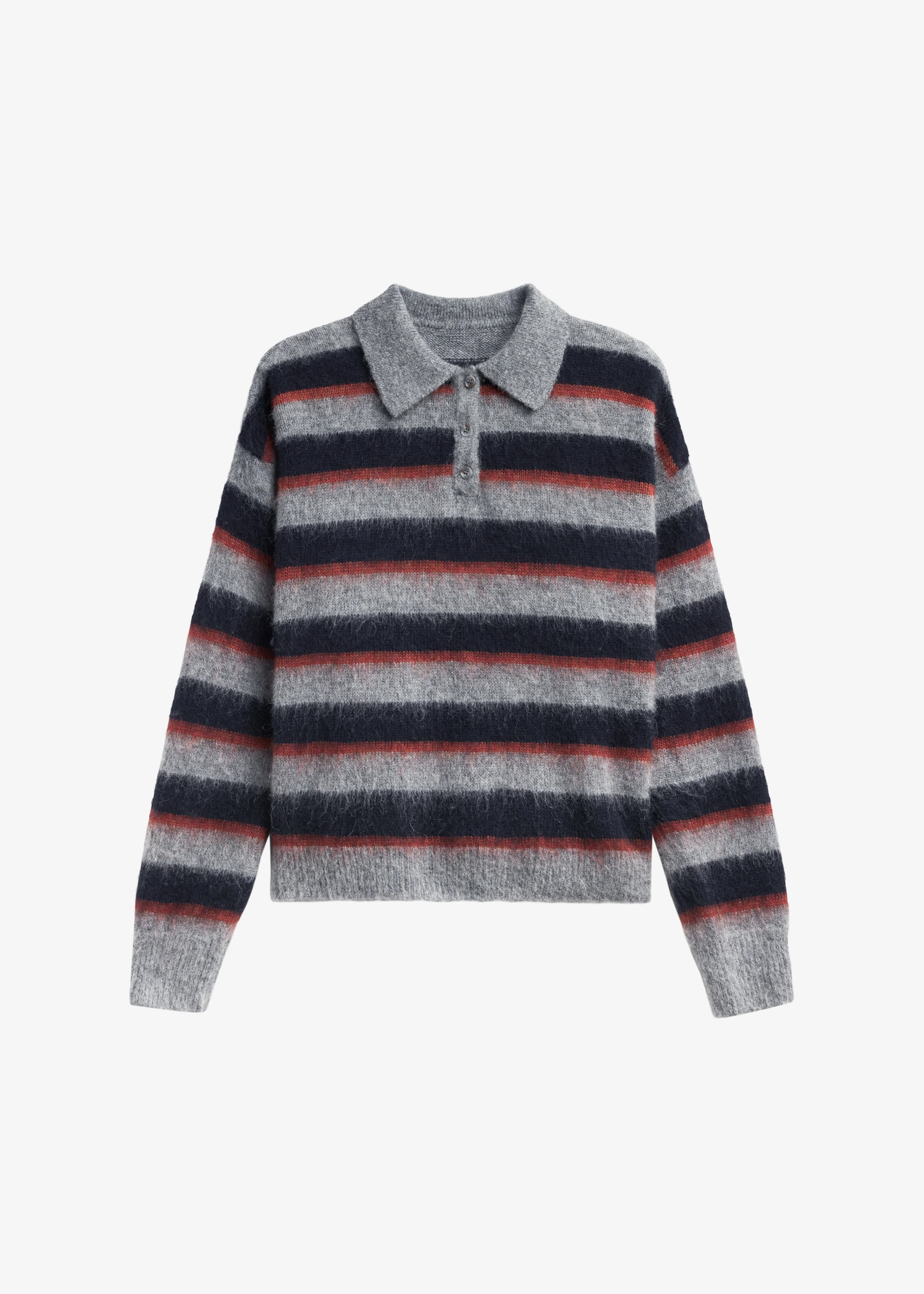 Sorlia Mohair Polo Sweater - Grey Multi Stripe - Image 7