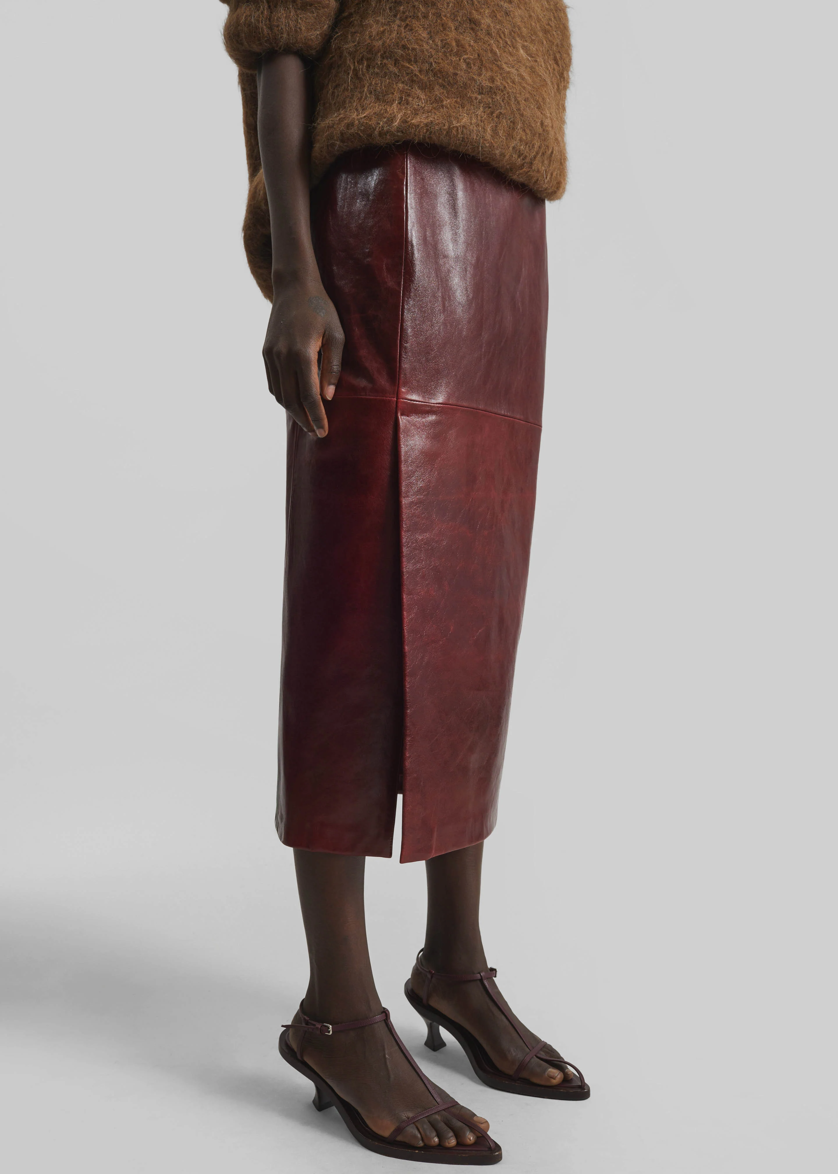 Sportmax Comma Leather Skirt - Bordeaux - Image 2
