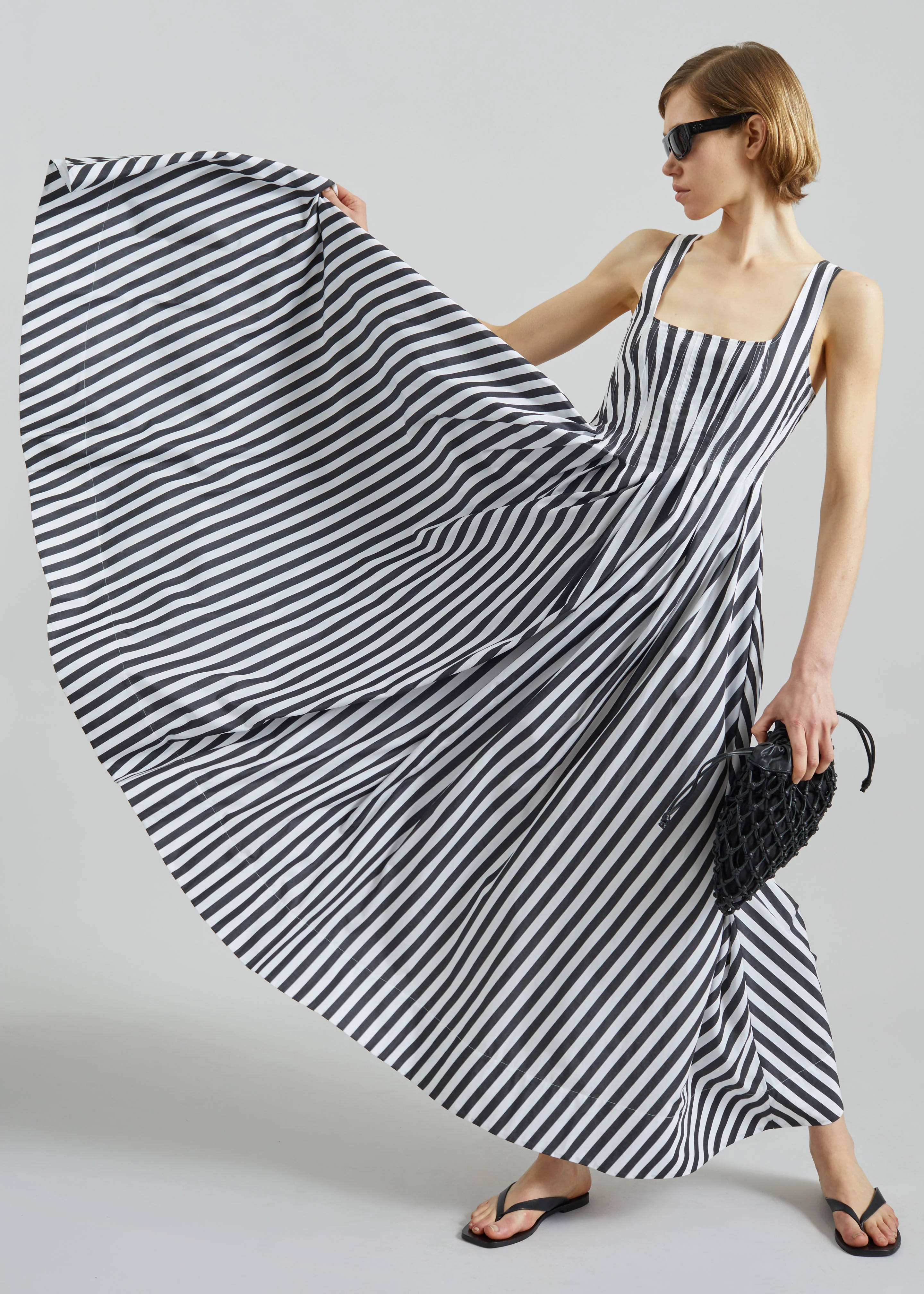 Sportmax Filmato Long Cotton Poplin Dress - Black/White - Image 2