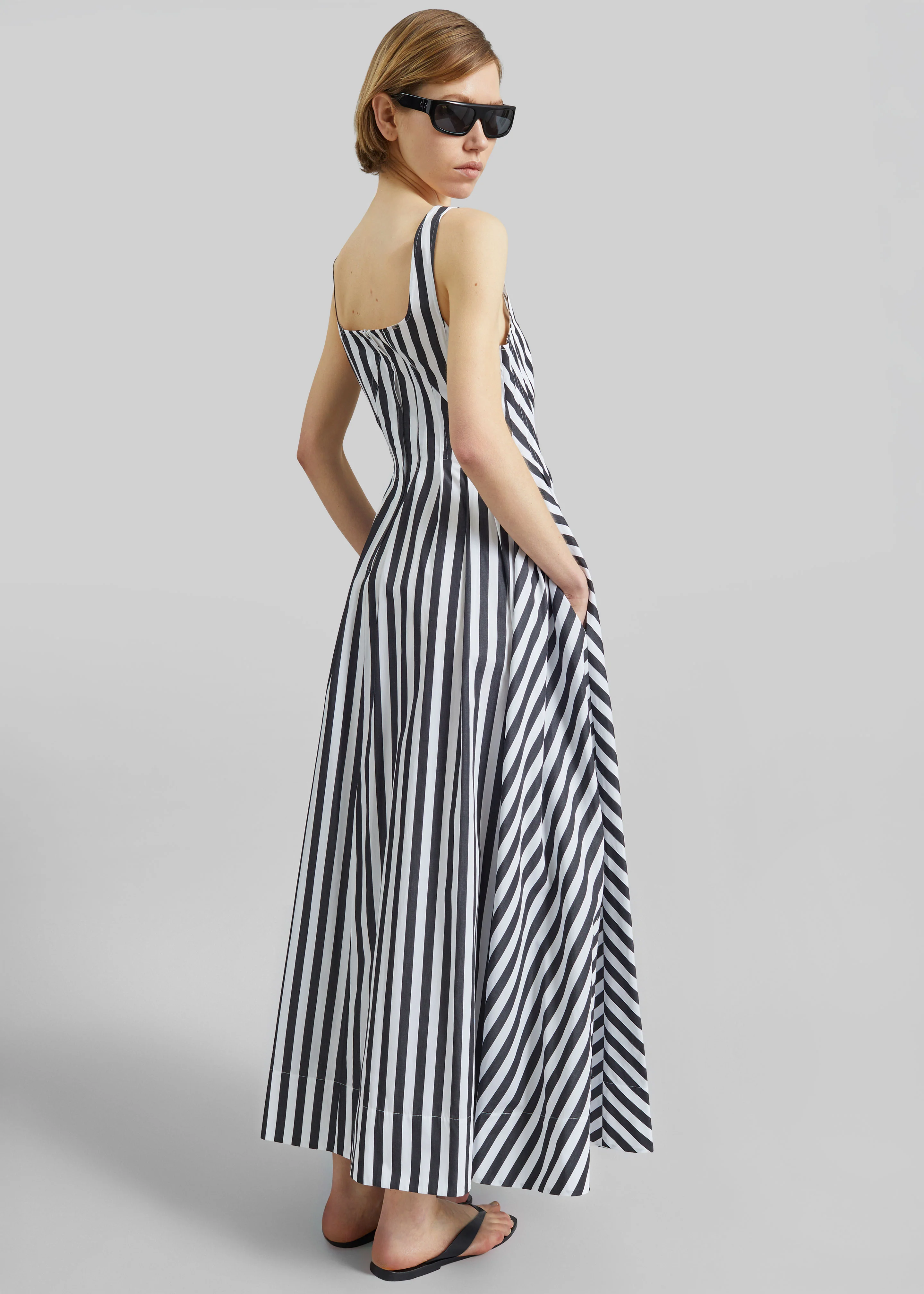 Sportmax Filmato Long Cotton Poplin Dress - Black/White - Image 7
