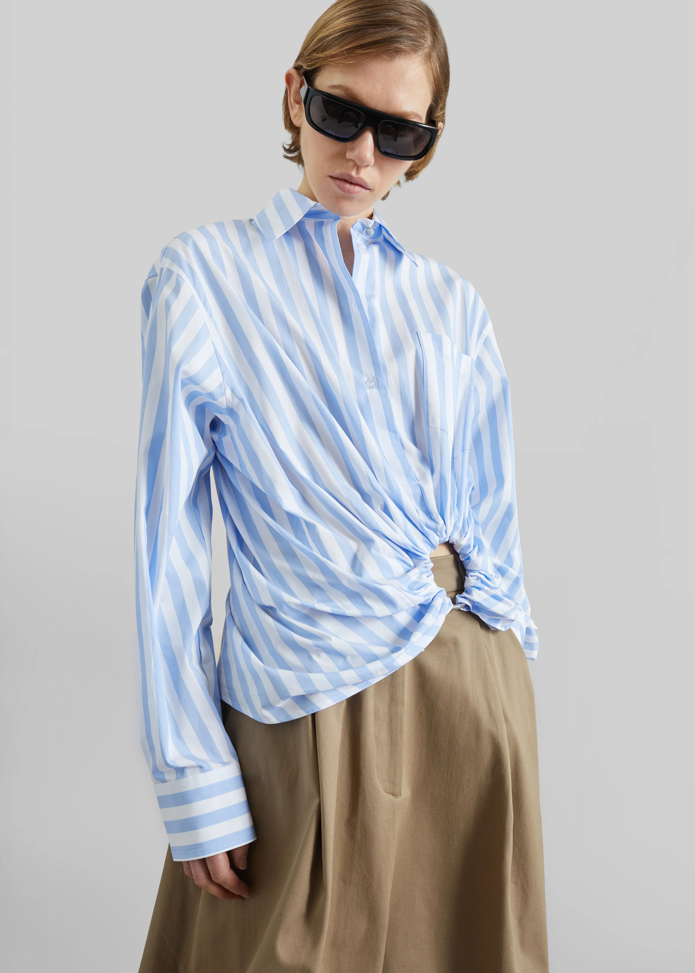 Sportmax Palmizi Striped Poplin Shirt - Light Blue/White - Image 4