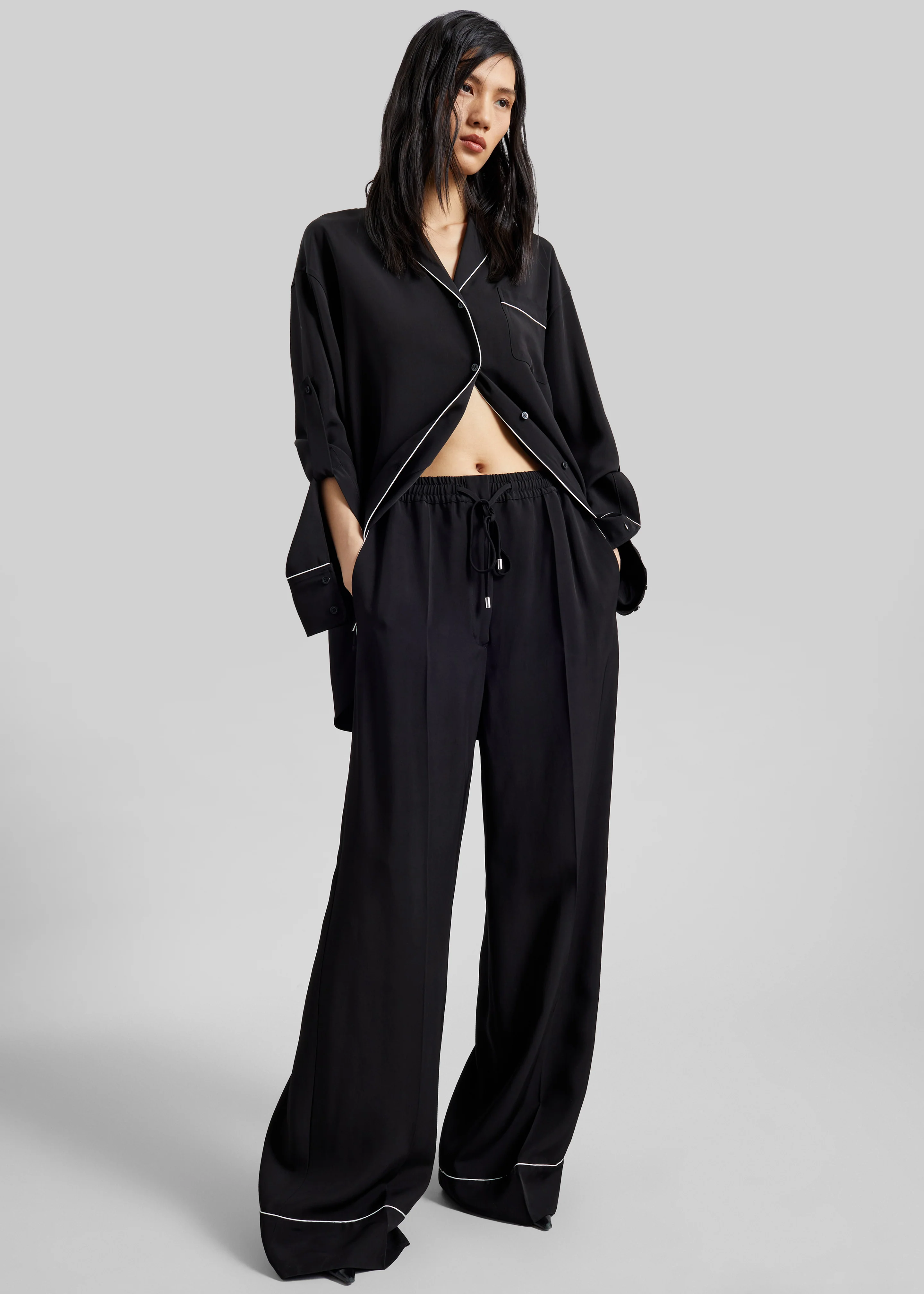 Sportmax Rivetto Satin Joggers - Black - Image 3