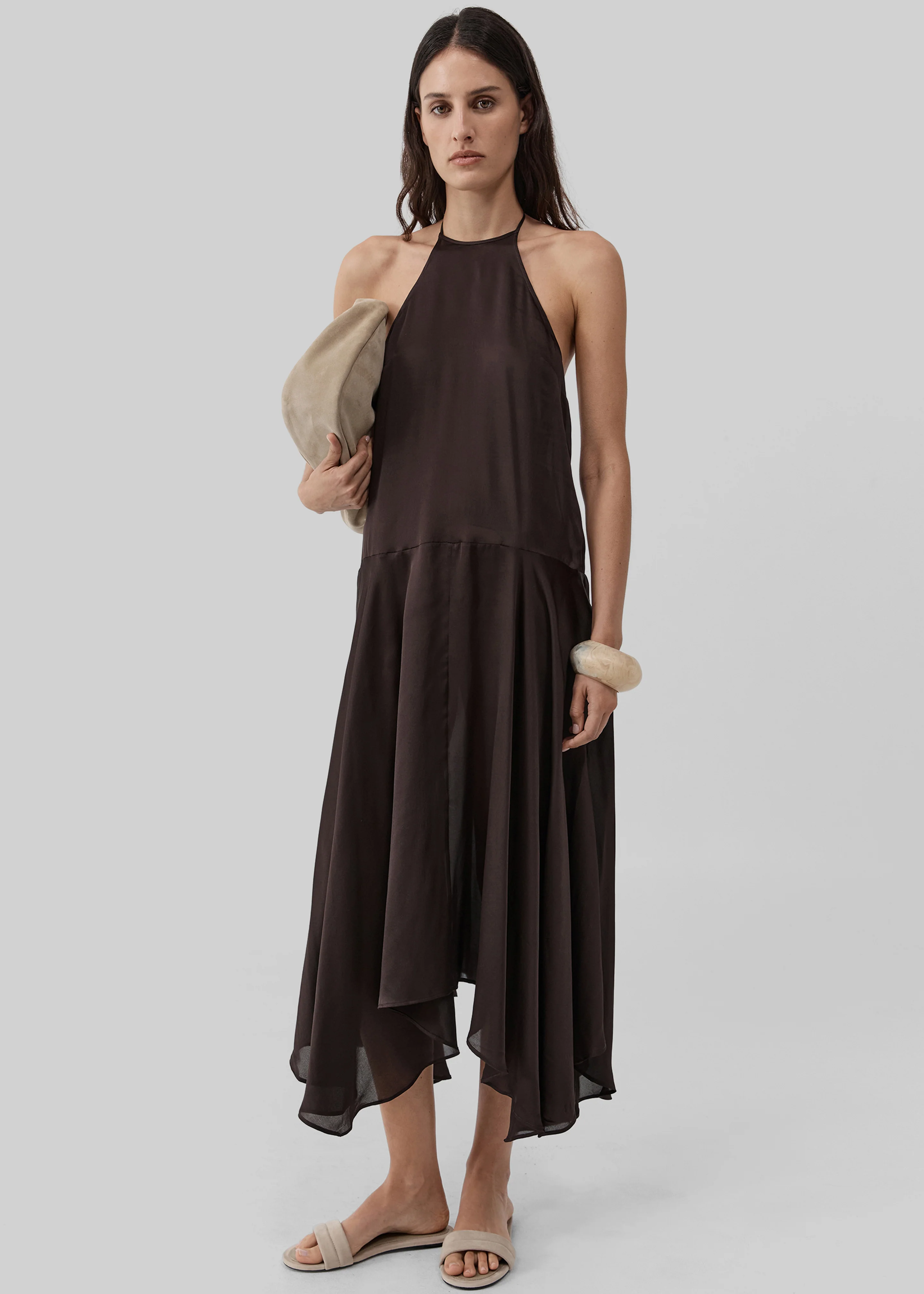 St. Agni Silk Handkerchief Halter Dress - Bark - Image 4