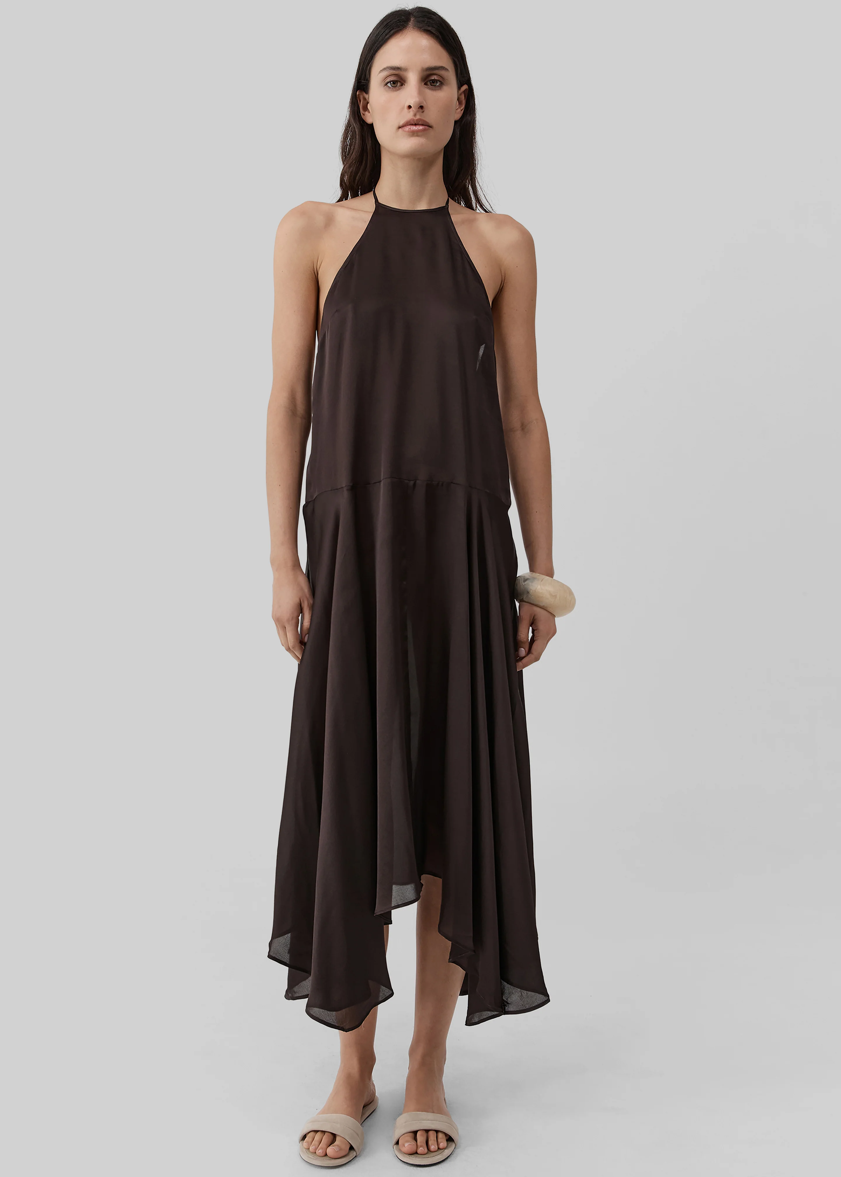 St. Agni Silk Handkerchief Halter Dress - Bark - Image 7
