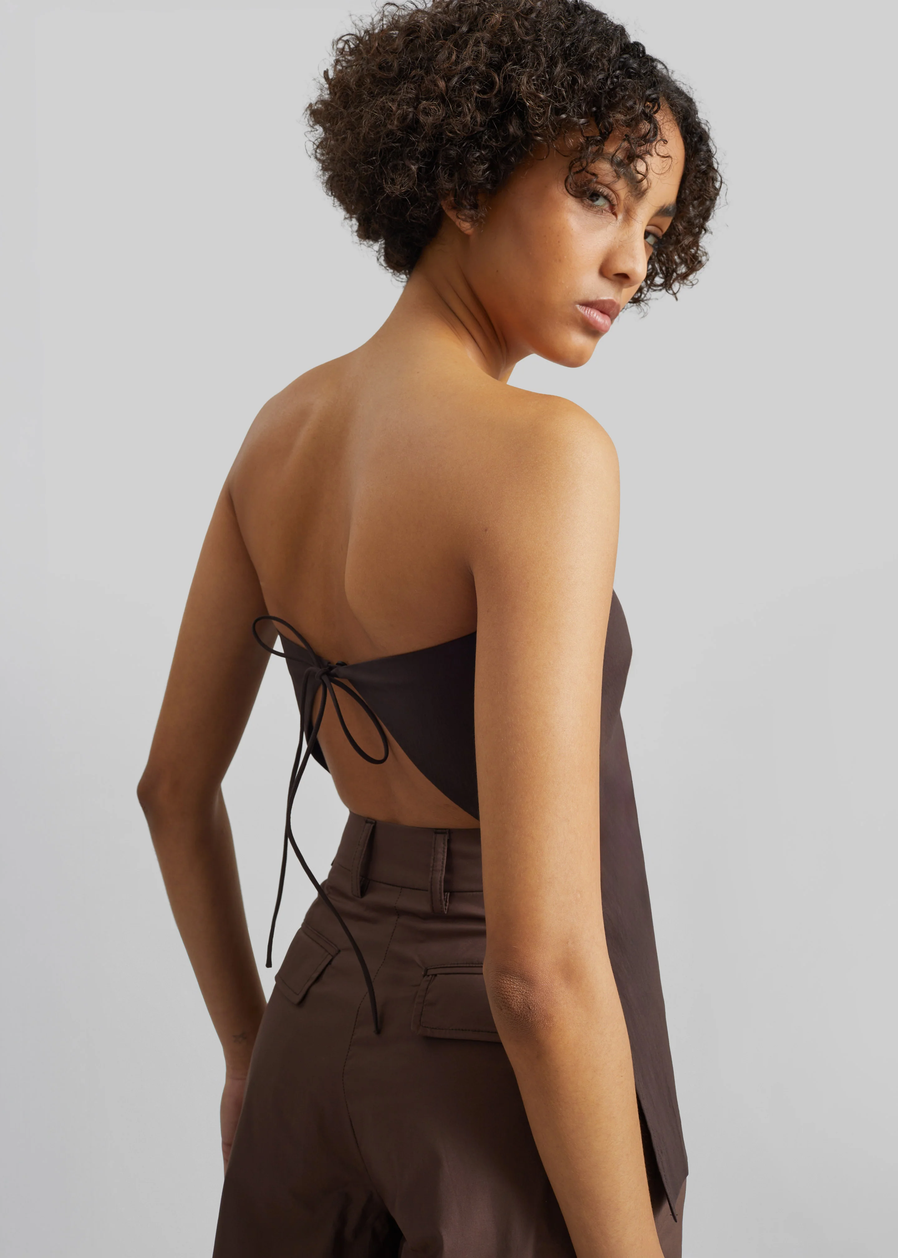 St. Agni Strapless Rouleau Tie Top - Bark - Image 4
