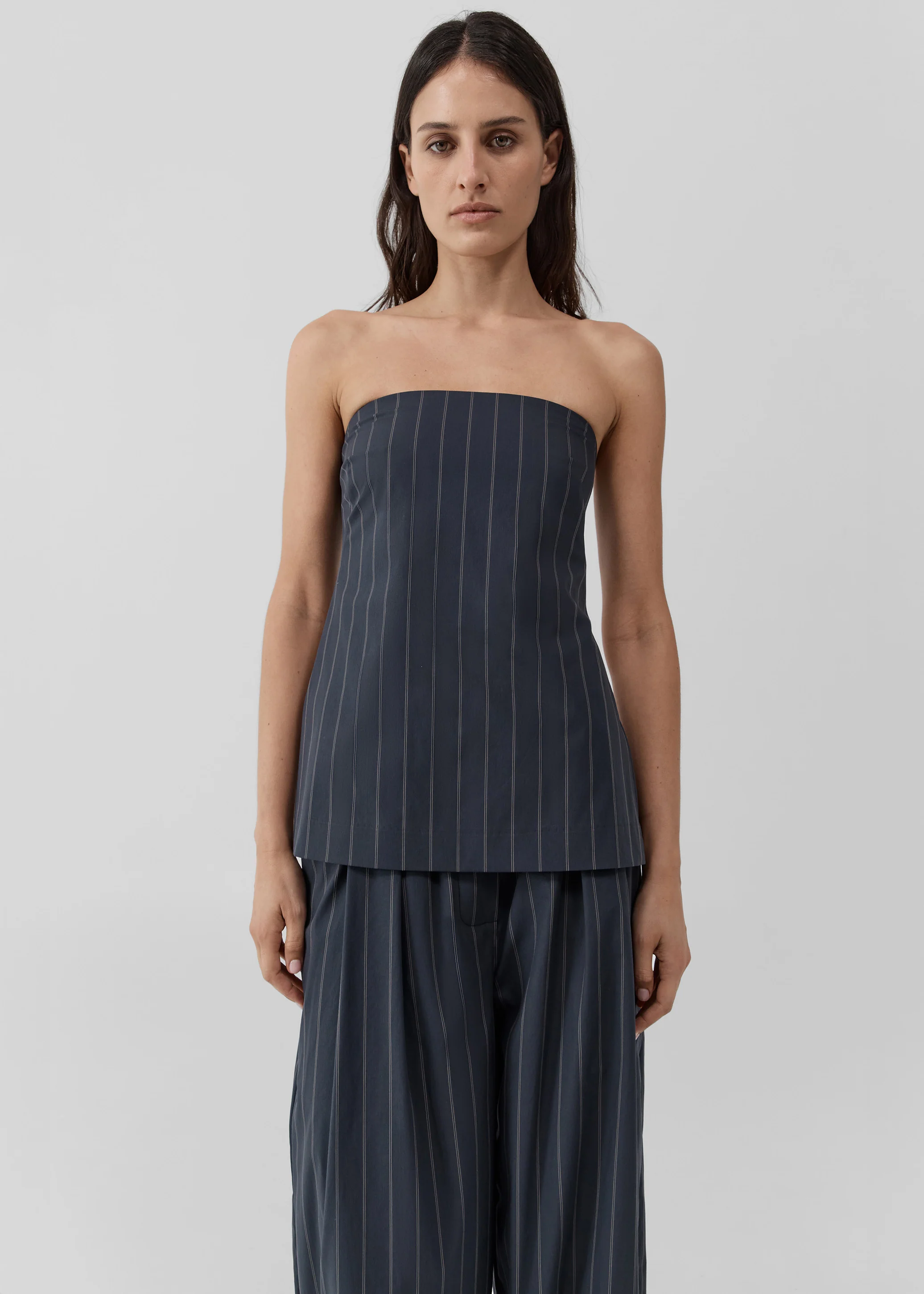 St. Agni Strapless Rouleau Tie Top - Ink Stripe - Image 2